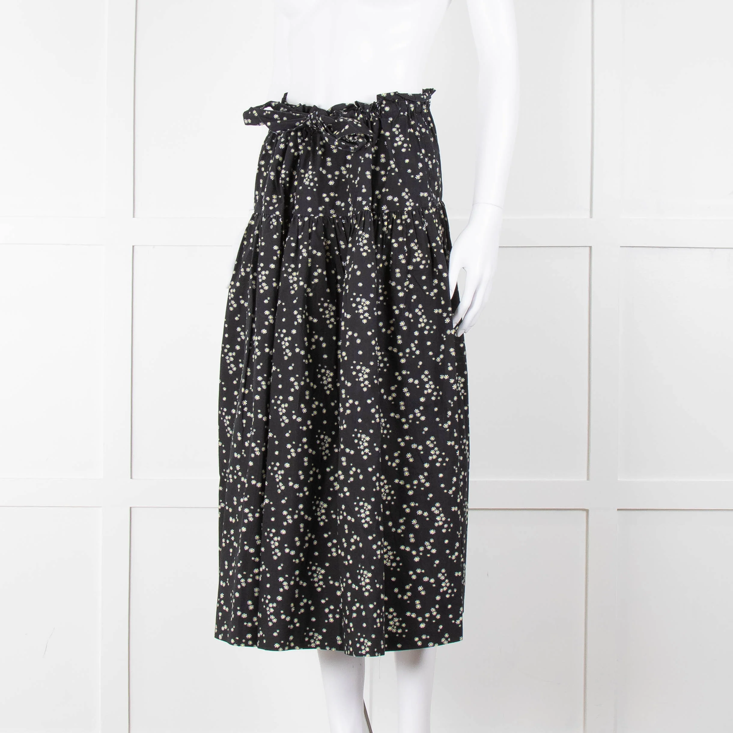 Bimba Y Lola Black Daisy Print Cotton Skirt - Image 8