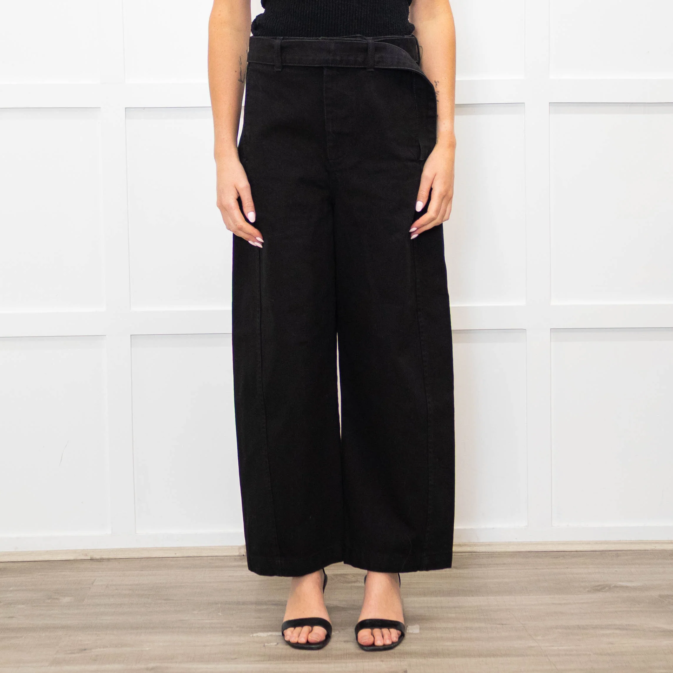 Bimba Y Lola Black Denim Wide Leg Belted Jeans - Image 2