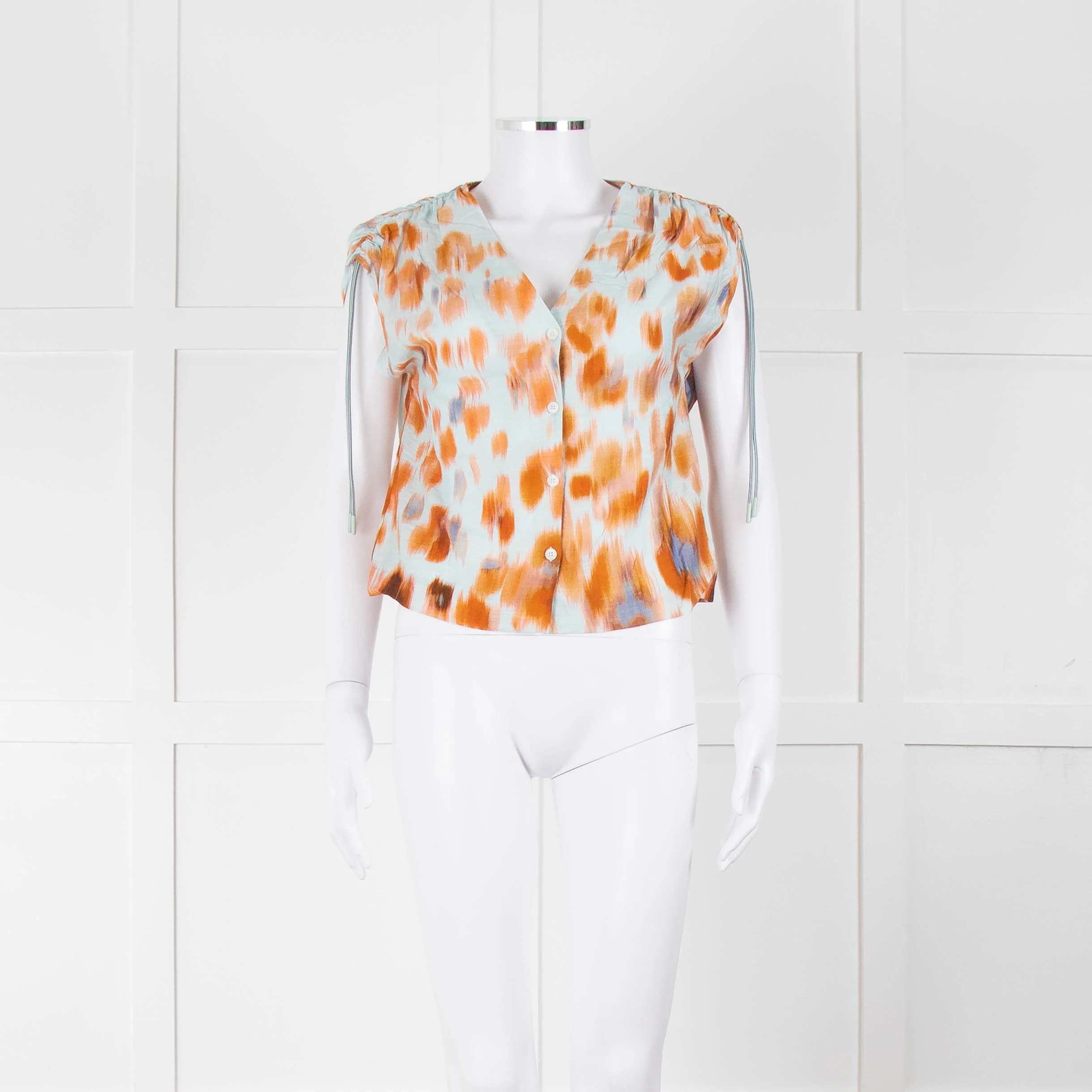 Bimba Y Lola Orange and Blue Watercolour Animal Print Tie Shoulder Blouse
