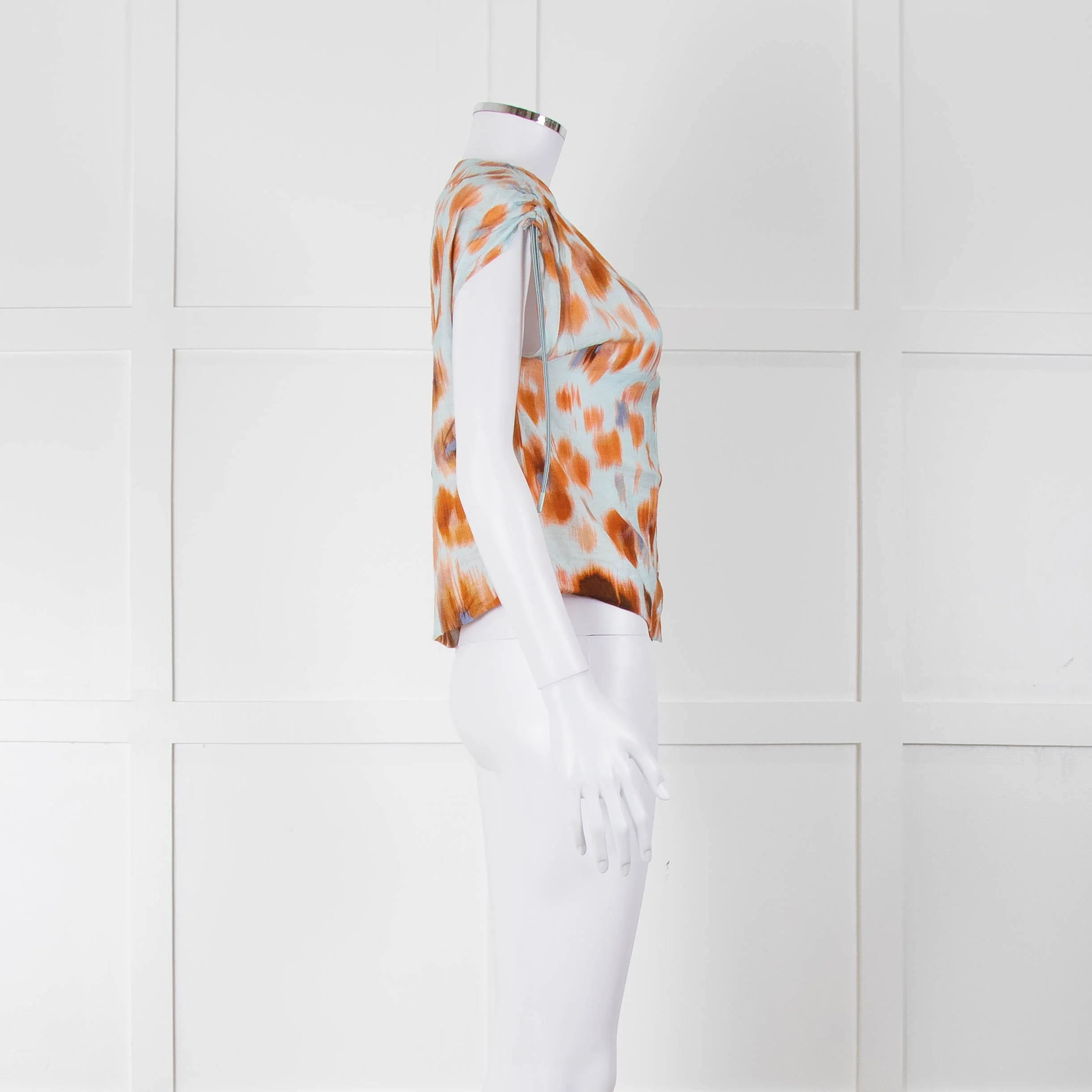 Bimba Y Lola Orange and Blue Watercolour Animal Print Tie Shoulder Blouse - Image 3