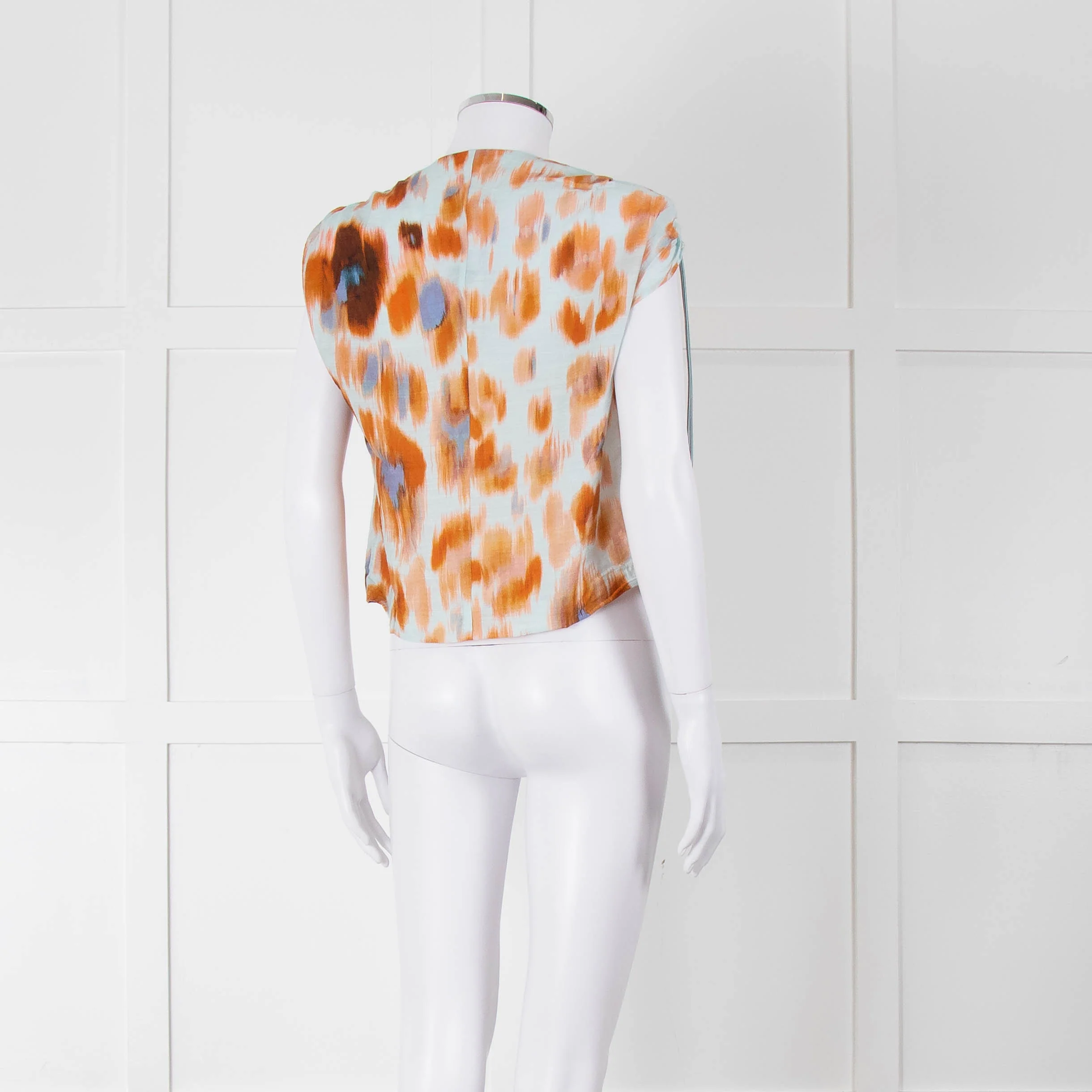 Bimba Y Lola Orange and Blue Watercolour Animal Print Tie Shoulder Blouse - Image 4