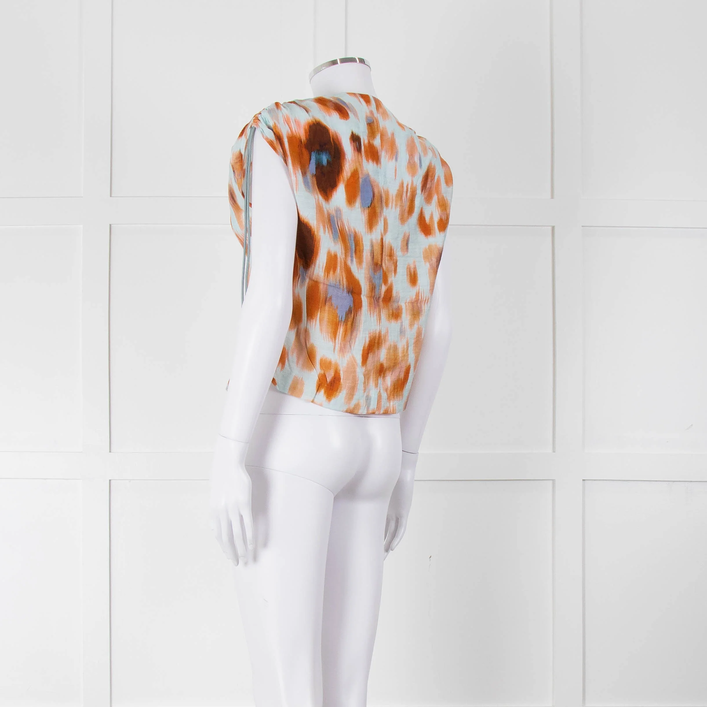 Bimba Y Lola Orange and Blue Watercolour Animal Print Tie Shoulder Blouse - Image 6