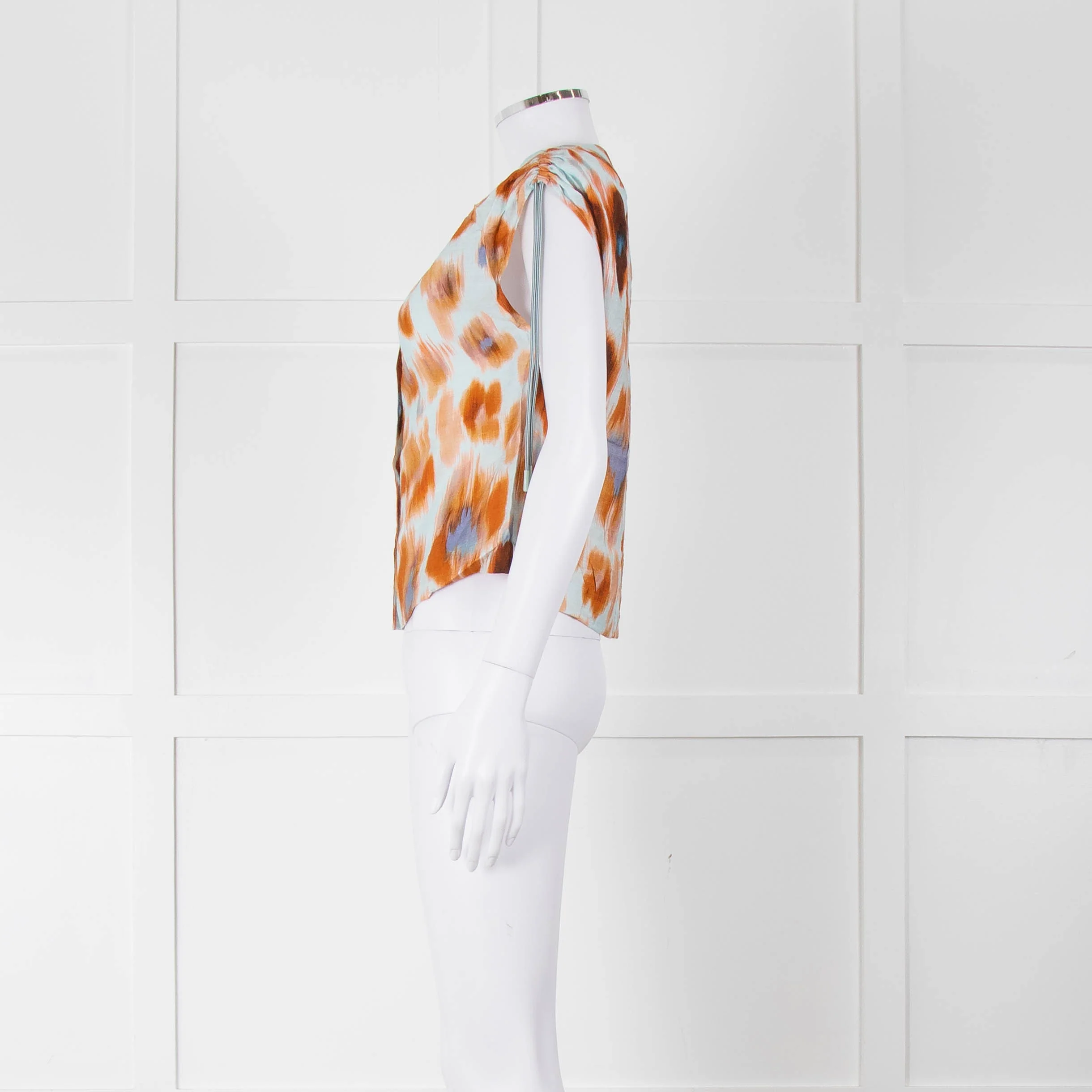 Bimba Y Lola Orange and Blue Watercolour Animal Print Tie Shoulder Blouse - Image 7