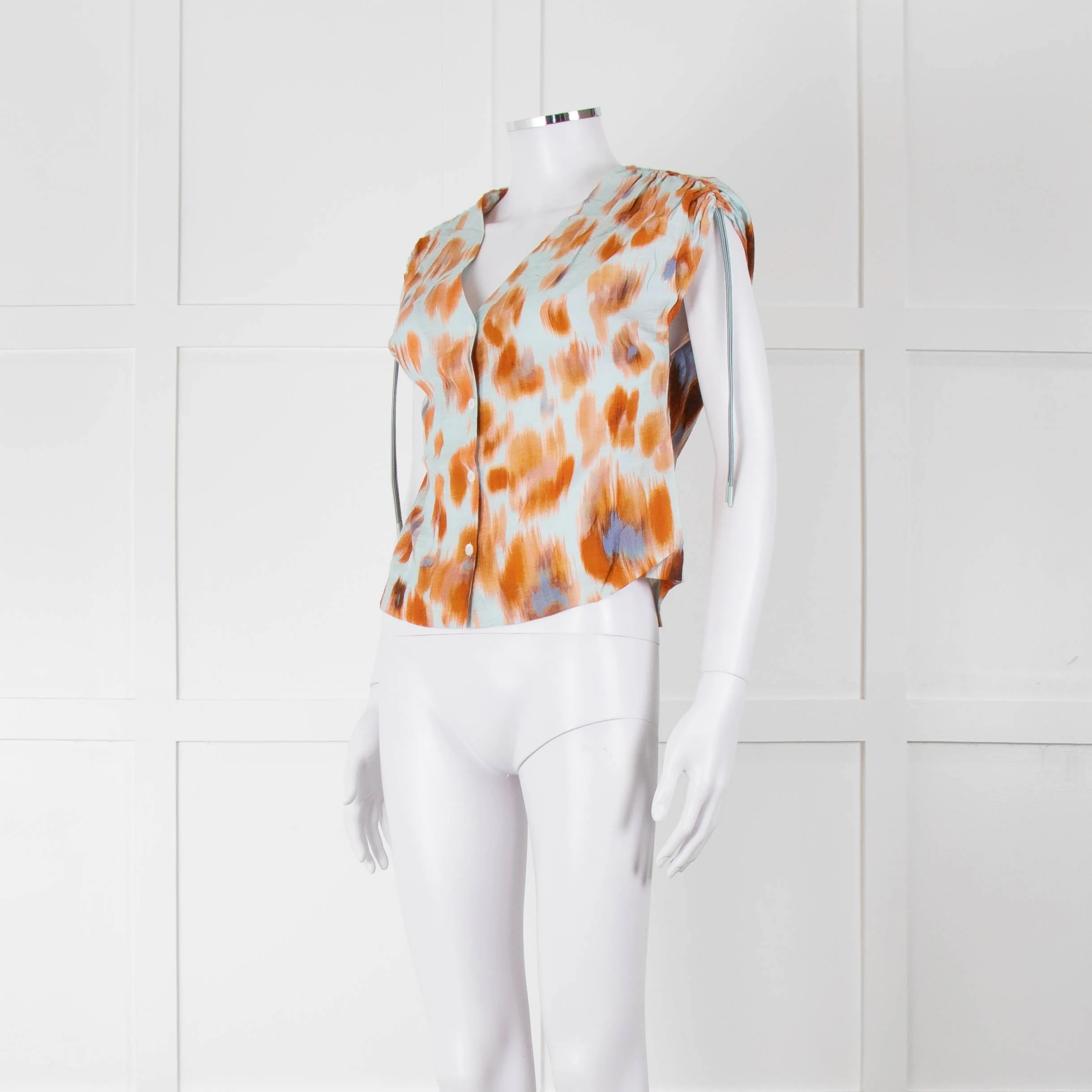 Bimba Y Lola Orange and Blue Watercolour Animal Print Tie Shoulder Blouse - Image 8