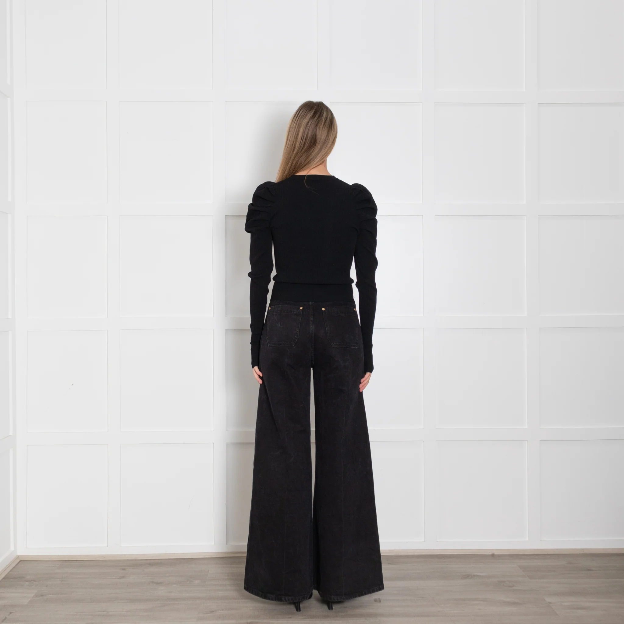 Autumn Cashmere Black Puff Sleeve Short Cardigan - Image 5