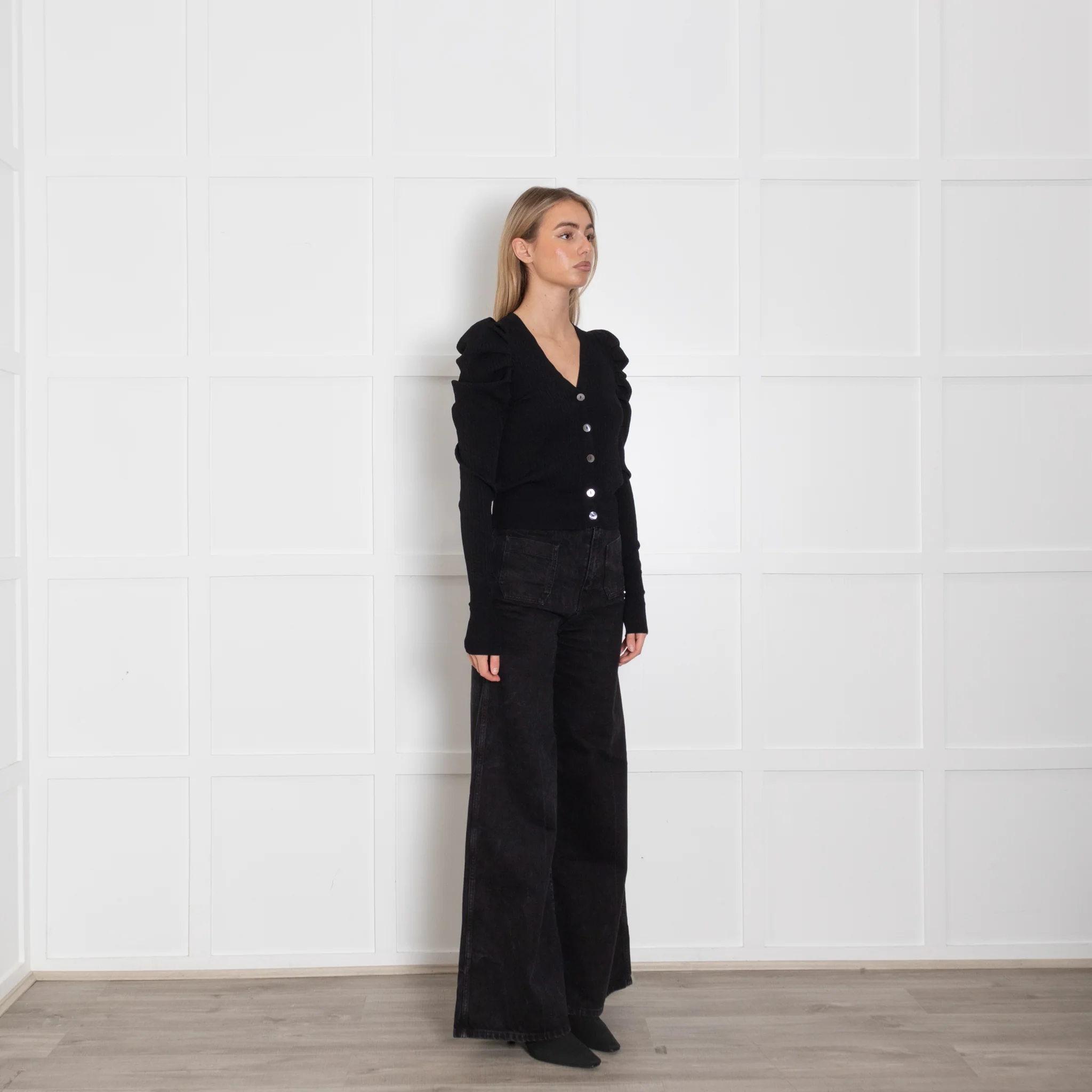 Autumn Cashmere Black Puff Sleeve Short Cardigan - Image 7