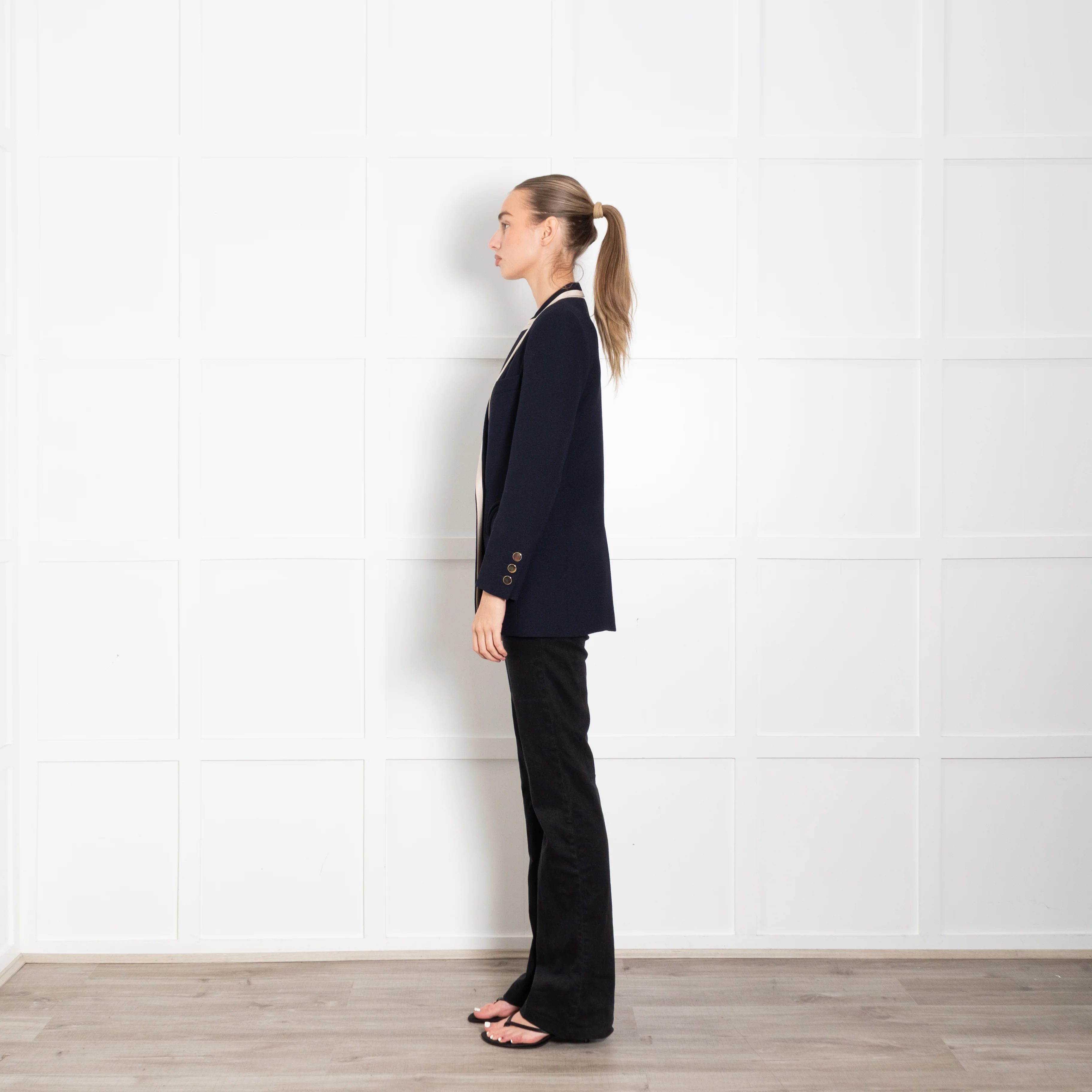 Blaze Milano Navy Everyday Wool Blazer with Cream Silk Trim - Image 4