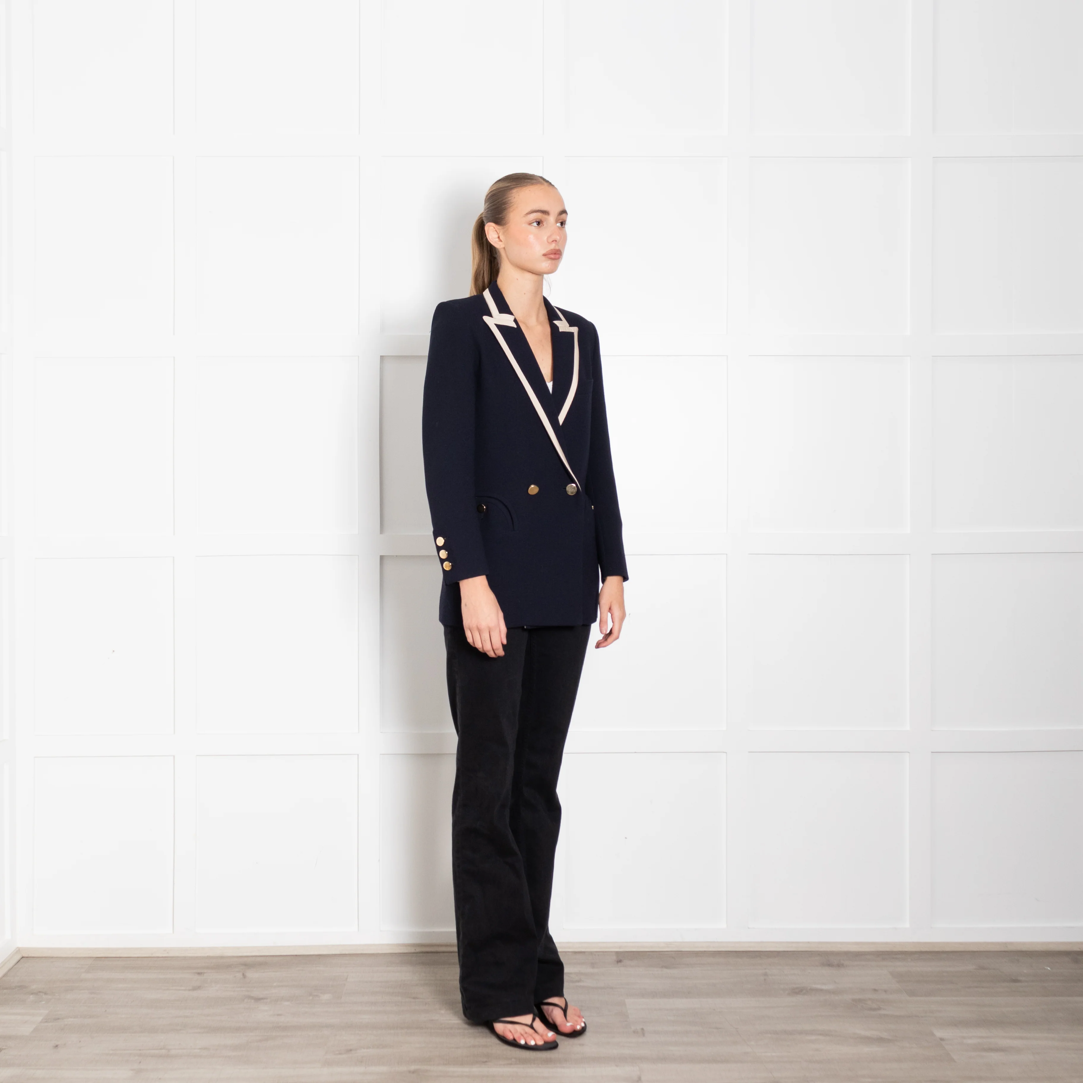 Blaze Milano Navy Everyday Wool Blazer with Cream Silk Trim - Image 7