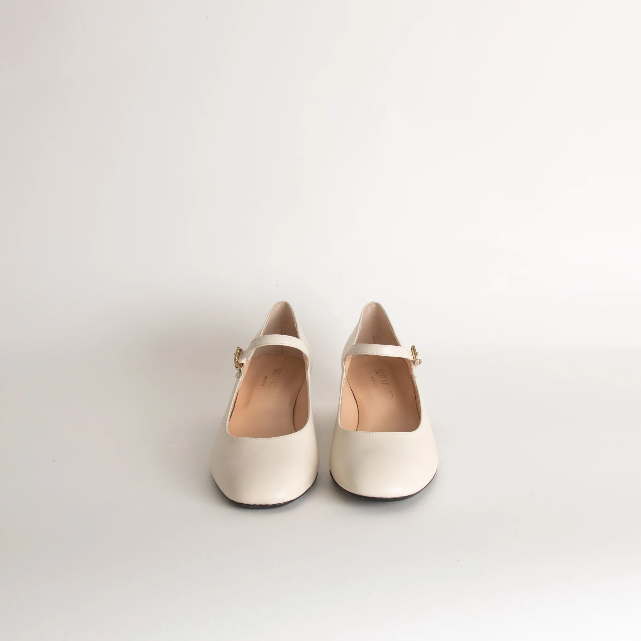 Blue Velvet Cream Leather Mary Jane Pumps - Image 2