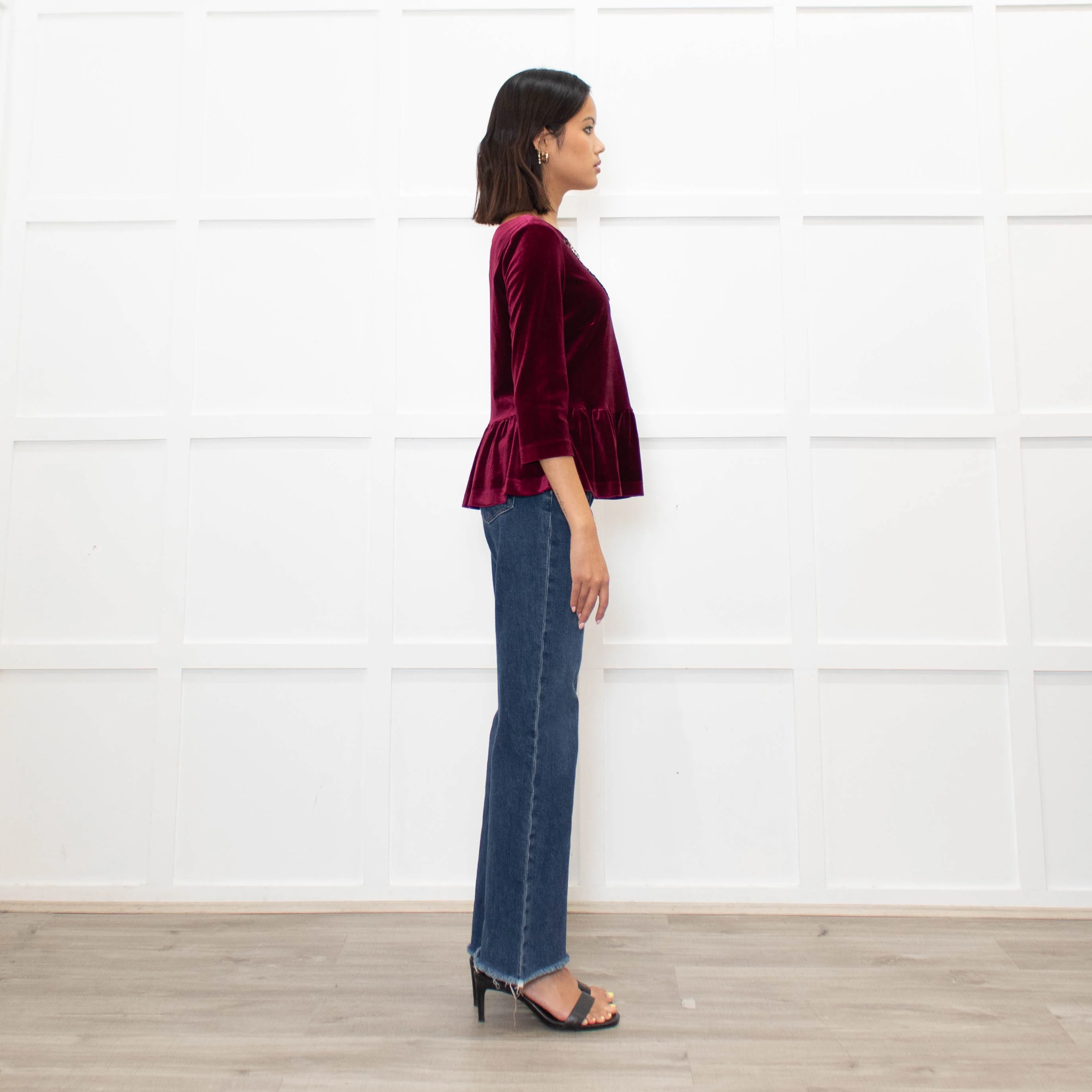 Blugirl Blumarine Burgundy Red Velvet Sequin Bow Top - Image 4