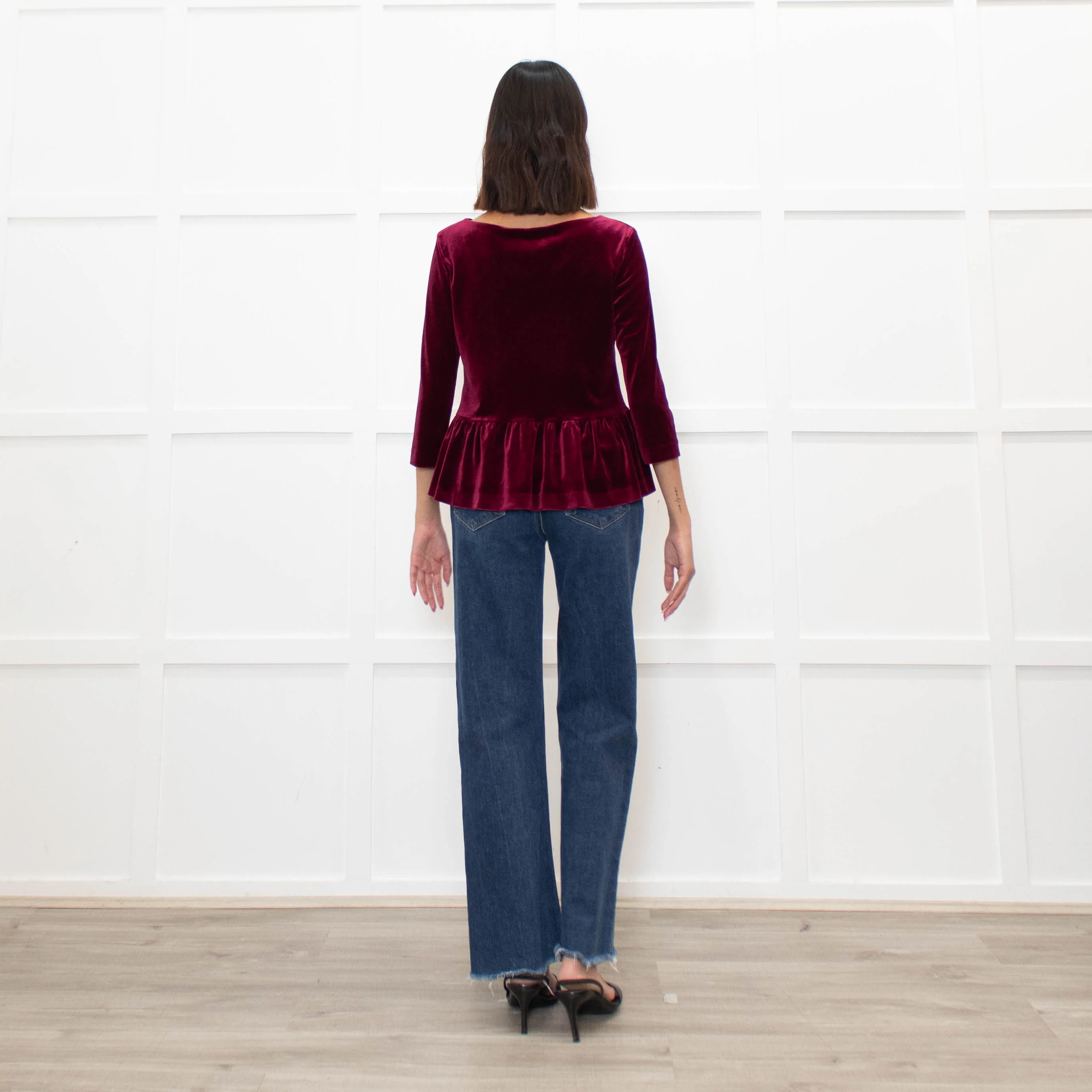 Blugirl Blumarine Burgundy Red Velvet Sequin Bow Top - Image 5