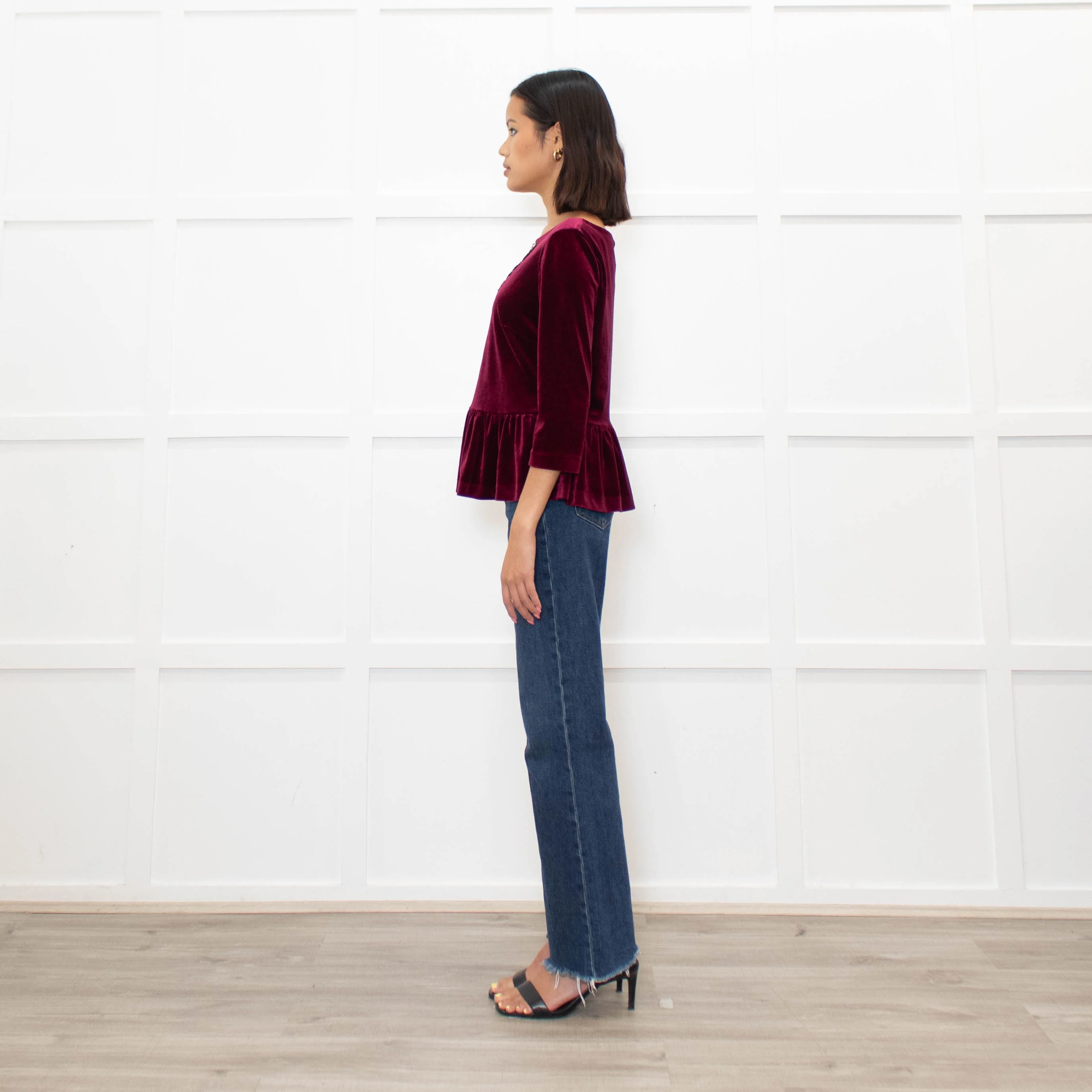 Blugirl Blumarine Burgundy Red Velvet Sequin Bow Top - Image 6