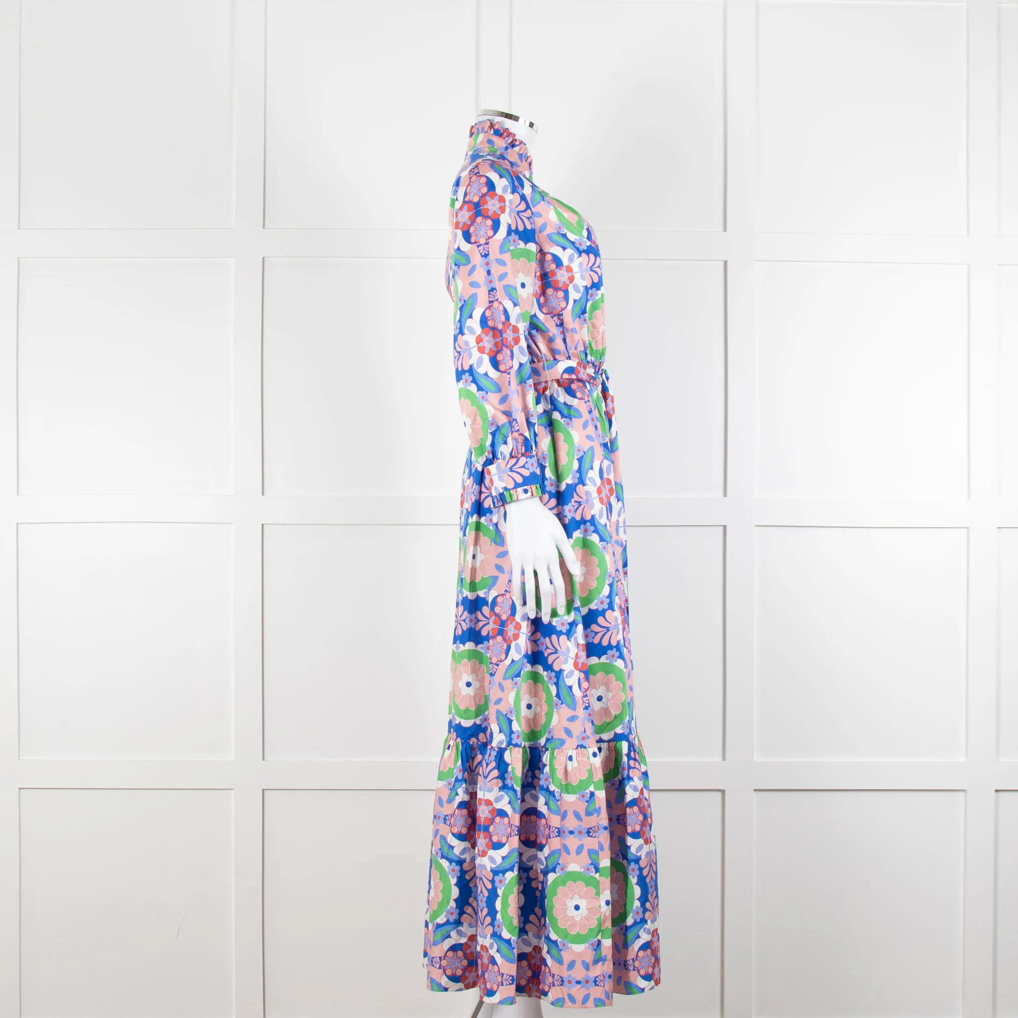 Borgo de Nor Blue and Pink Floral Cotton Maxi Dress - Image 3