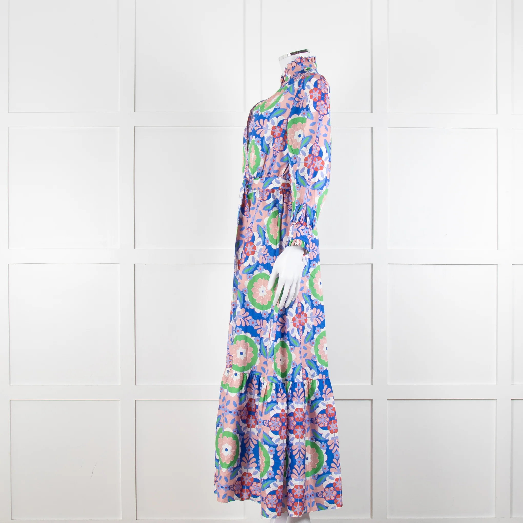 Borgo de Nor Blue and Pink Floral Cotton Maxi Dress - Image 7