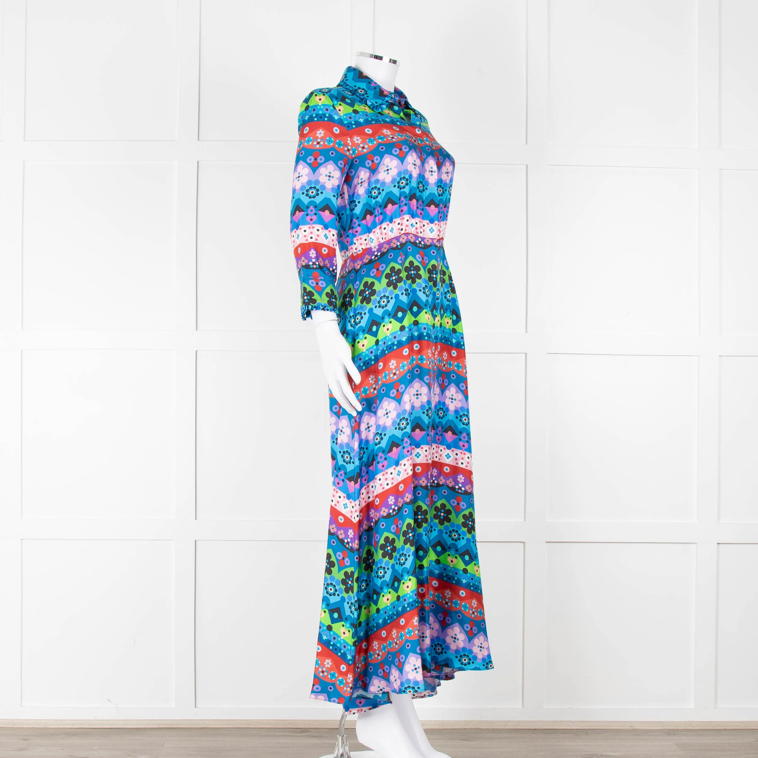 Borgo De Nor Blue Pink Green Floral Silk Maxi Dress - Image 2