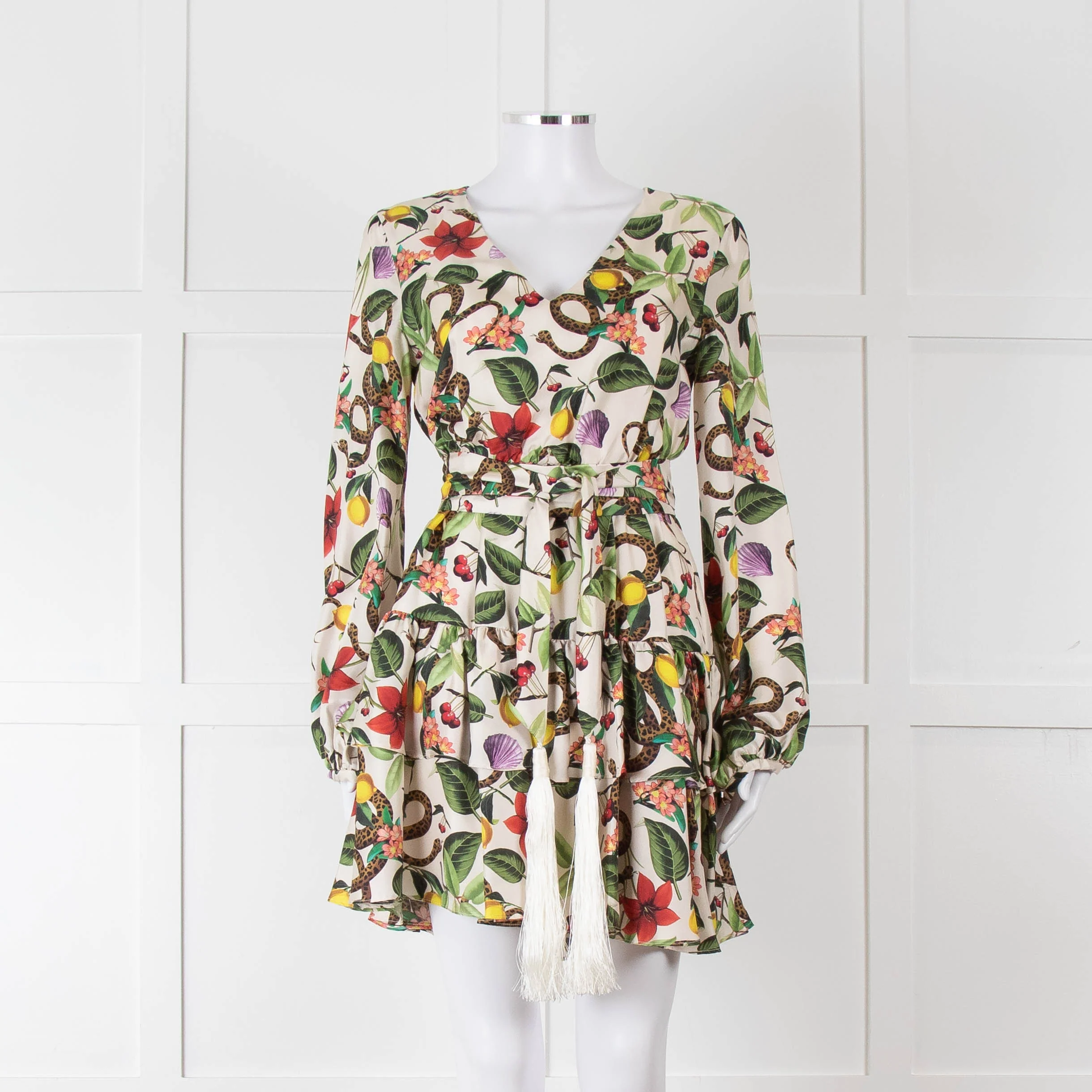 Borgo De Nor Cream Green Paradise Print Mini Dress