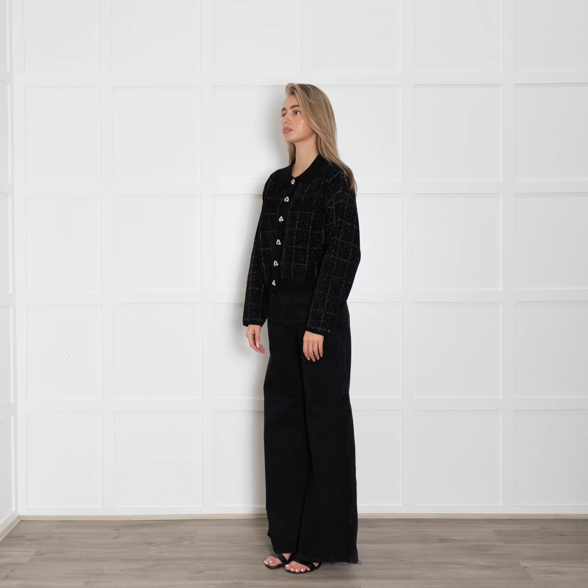 Boss Black Cropped Jacket in Sparkle Tweed With Gold Buttons - Image 3