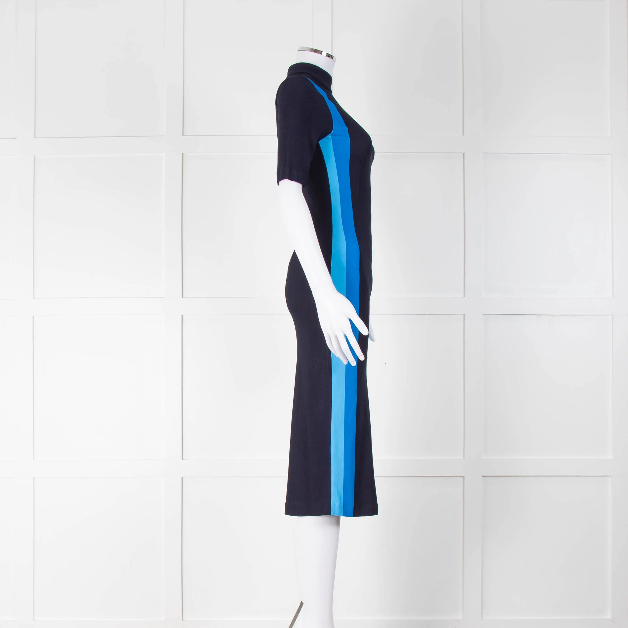Boss Navy Stretch Midi Dress With Side Stripes - Image 2
