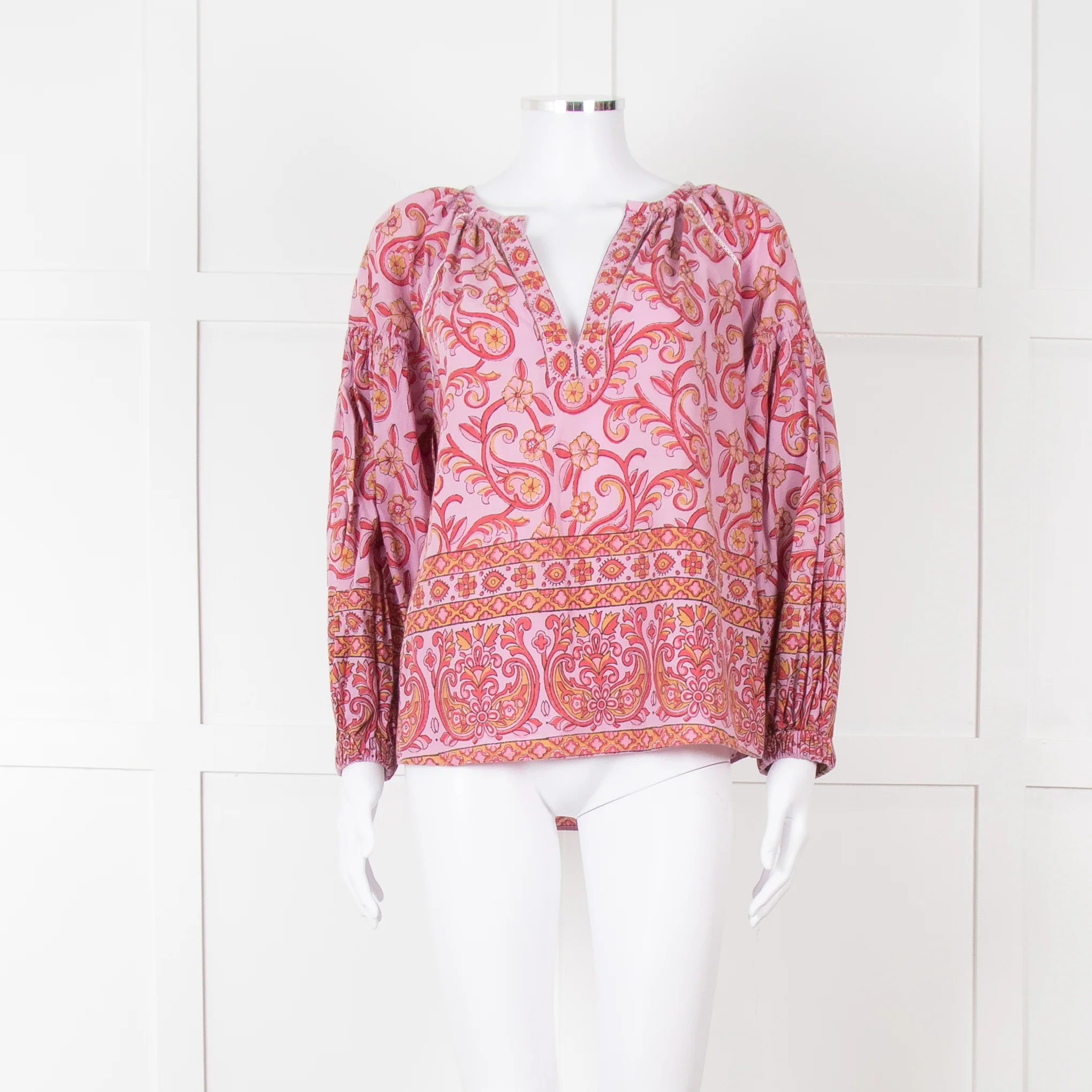 Boteh Lilac Red Cotton Peasant Top
