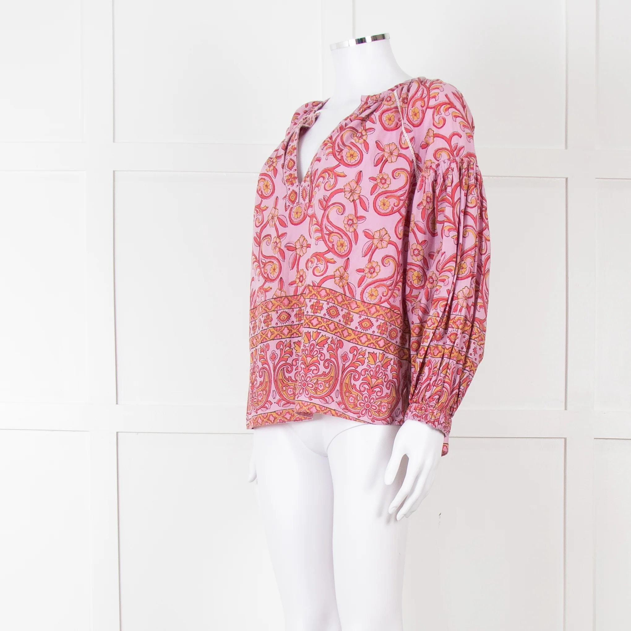 Boteh Lilac Red Cotton Peasant Top - Image 2