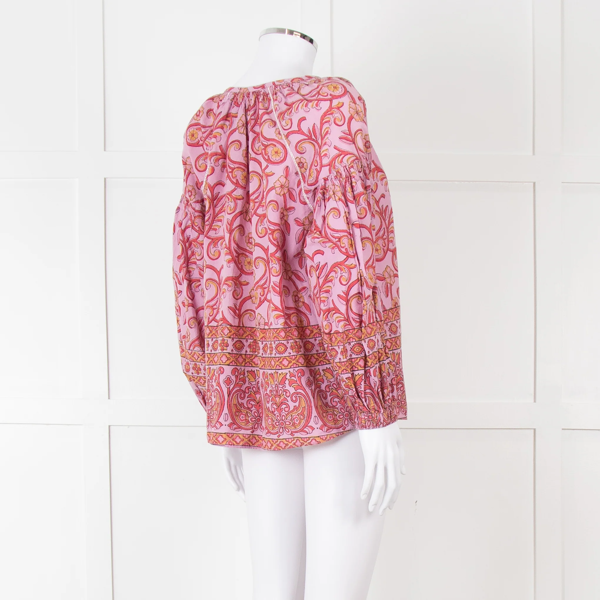 Boteh Lilac Red Cotton Peasant Top - Image 6