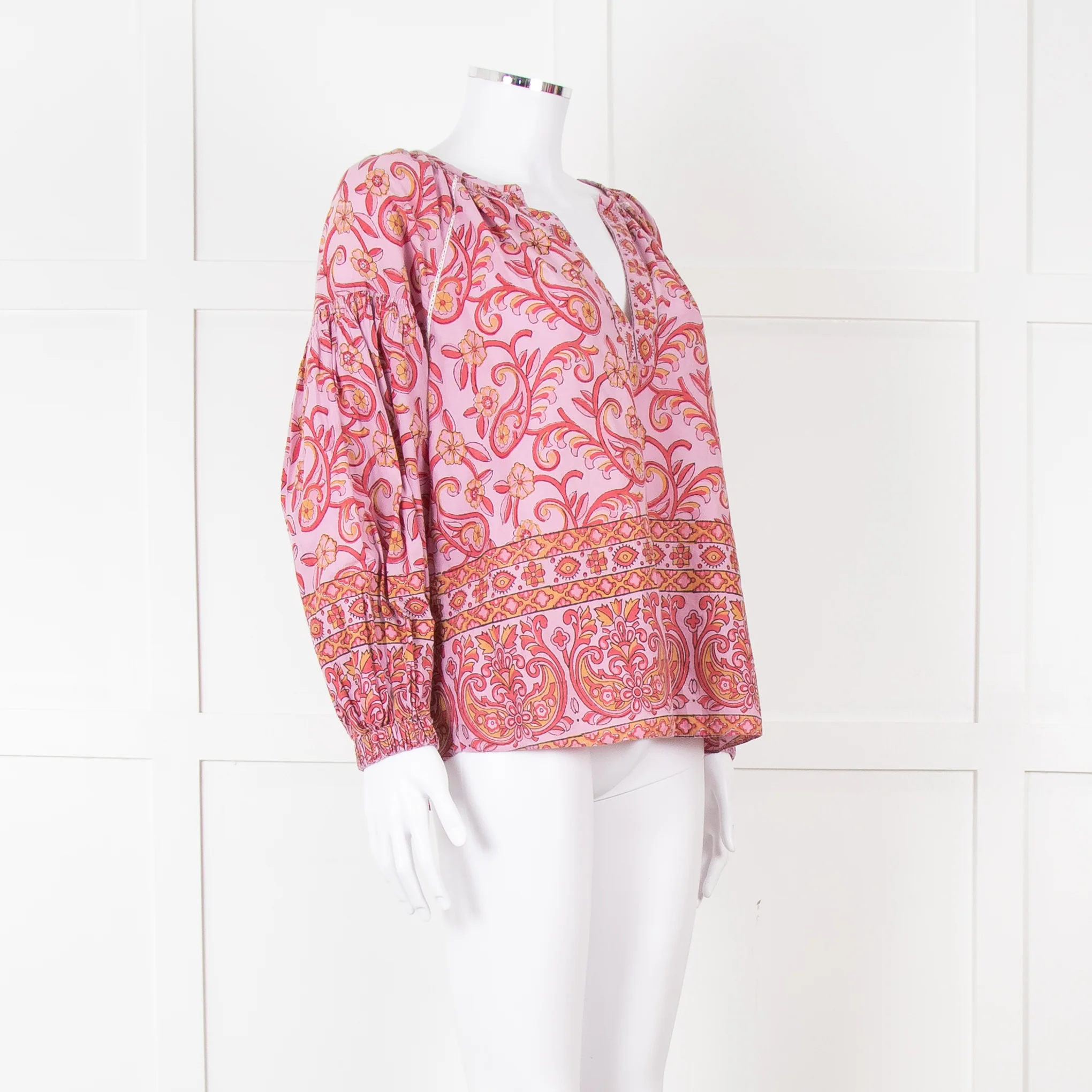 Boteh Lilac Red Cotton Peasant Top - Image 8