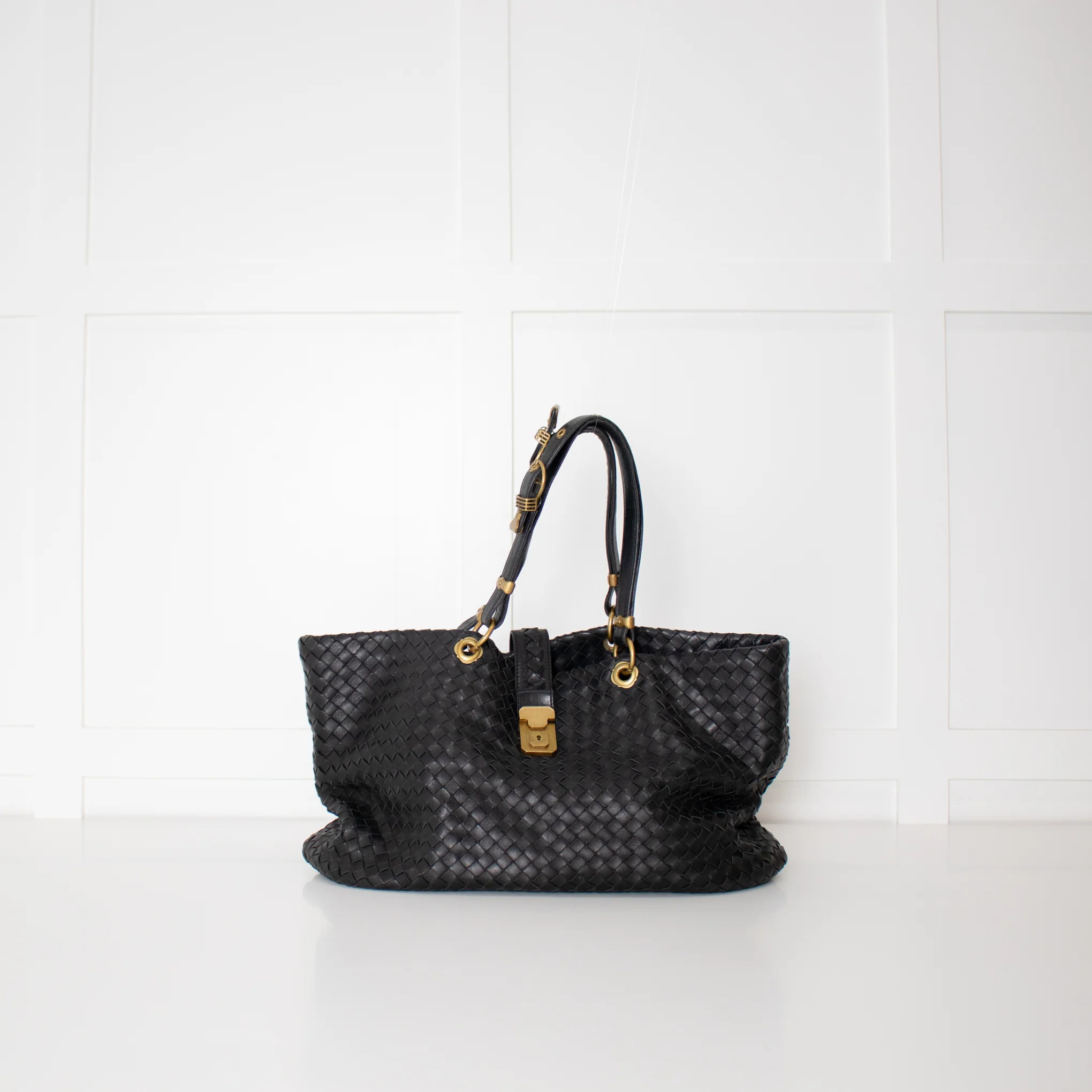 Bottega Veneta Black Intrecciato Capri Tote Bag