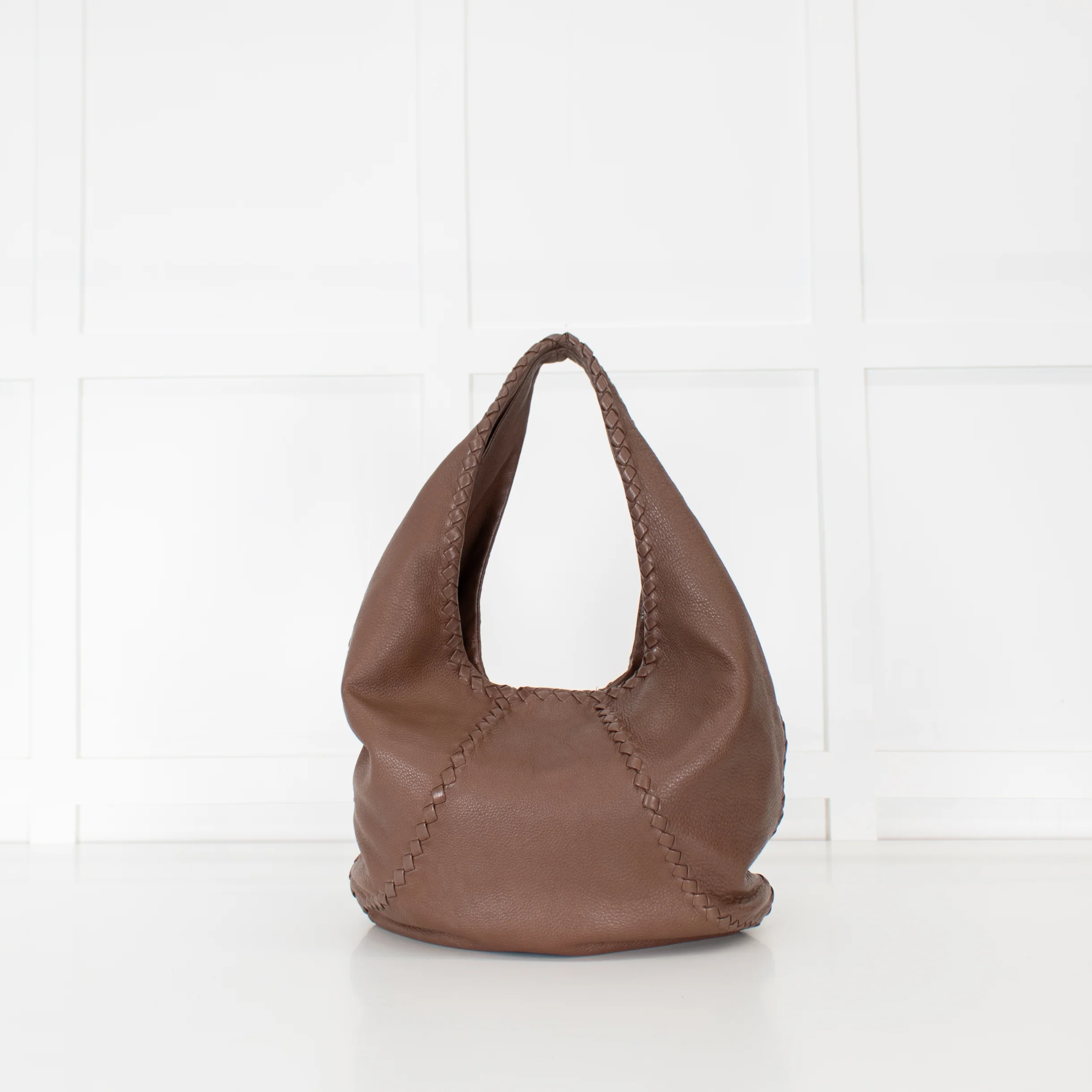 Bottega Veneta Brown Grainy Leather Intrecciato Detail Hobo bag