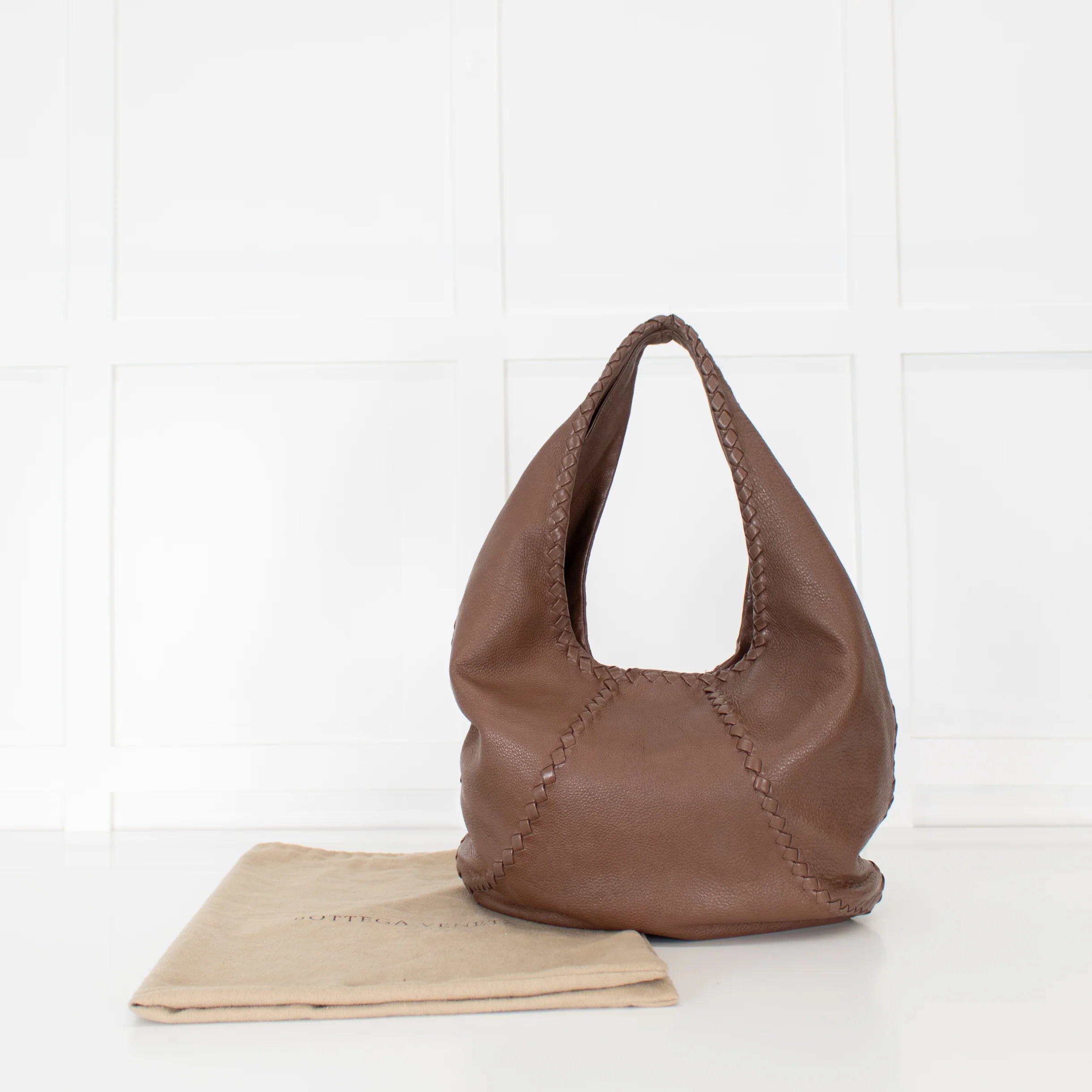 Bottega Veneta Brown Grainy Leather Intrecciato Detail Hobo bag - Image 8