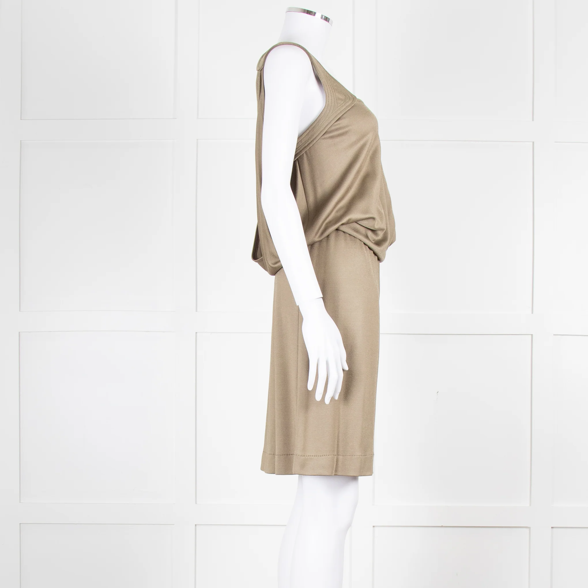 Bottega Veneta Khaki Sleeveless Wrap Dress - Image 3