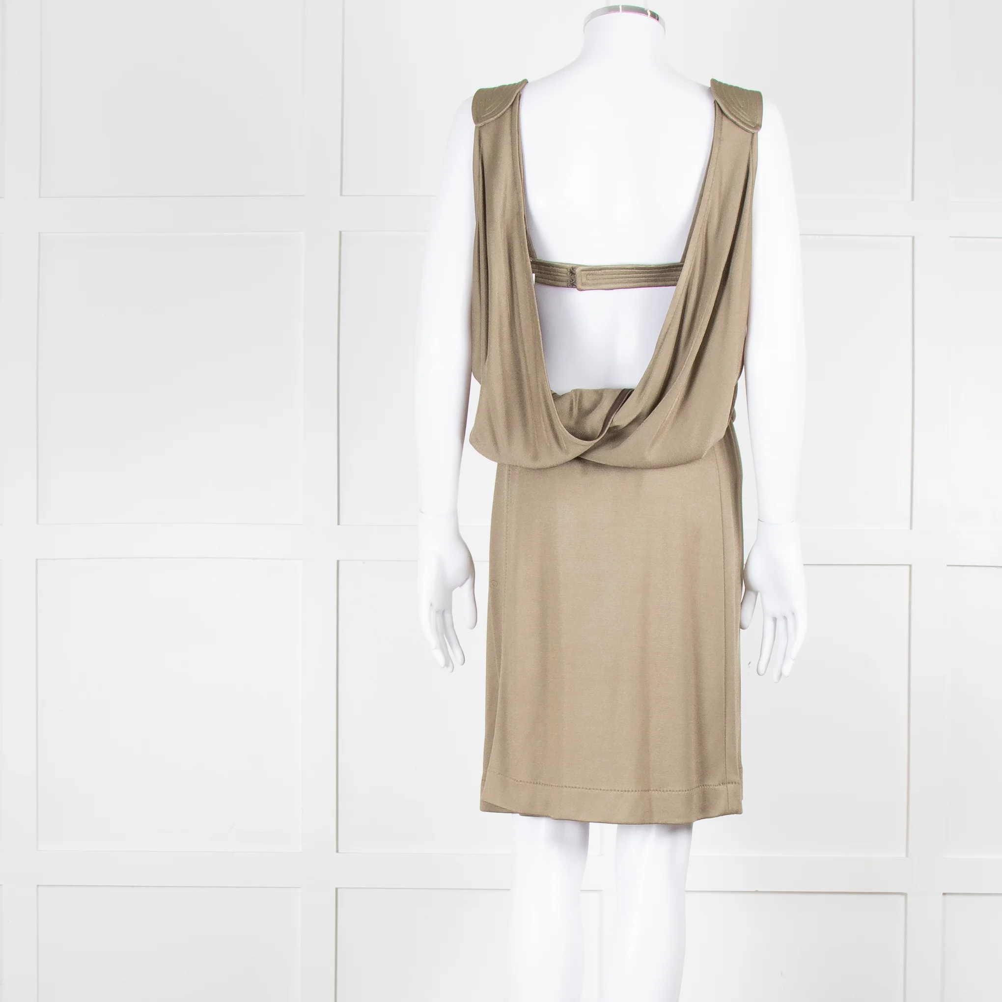 Bottega Veneta Khaki Sleeveless Wrap Dress - Image 5