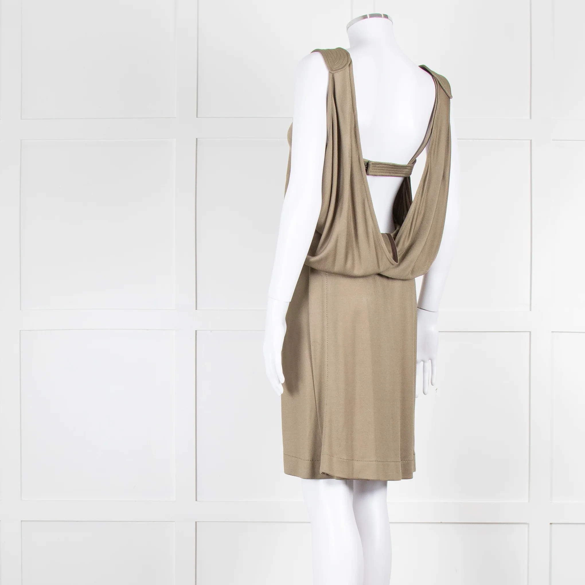 Bottega Veneta Khaki Sleeveless Wrap Dress - Image 6