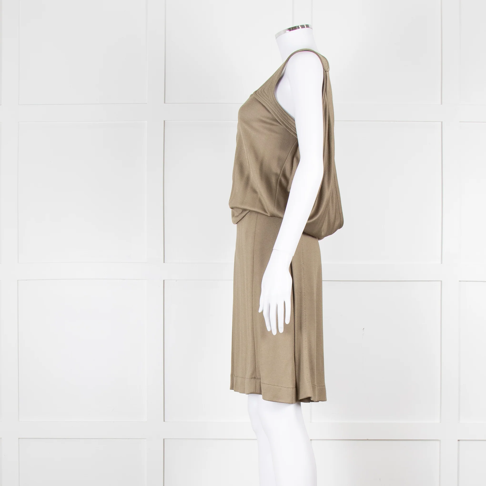 Bottega Veneta Khaki Sleeveless Wrap Dress - Image 7