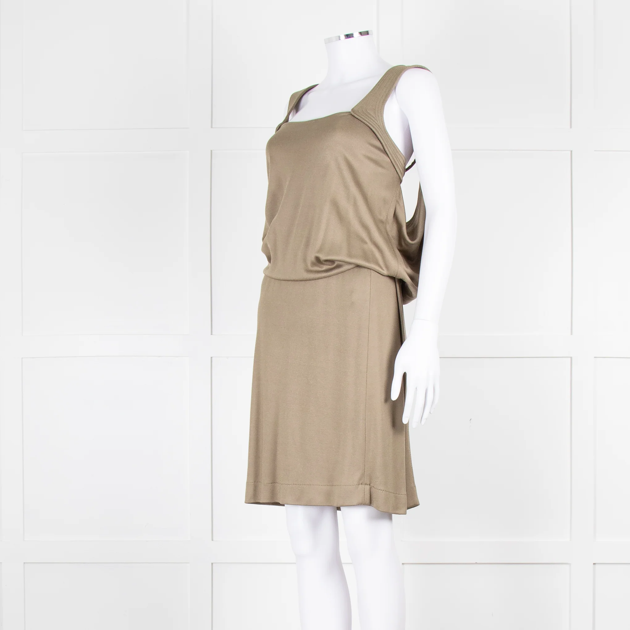 Bottega Veneta Khaki Sleeveless Wrap Dress - Image 8