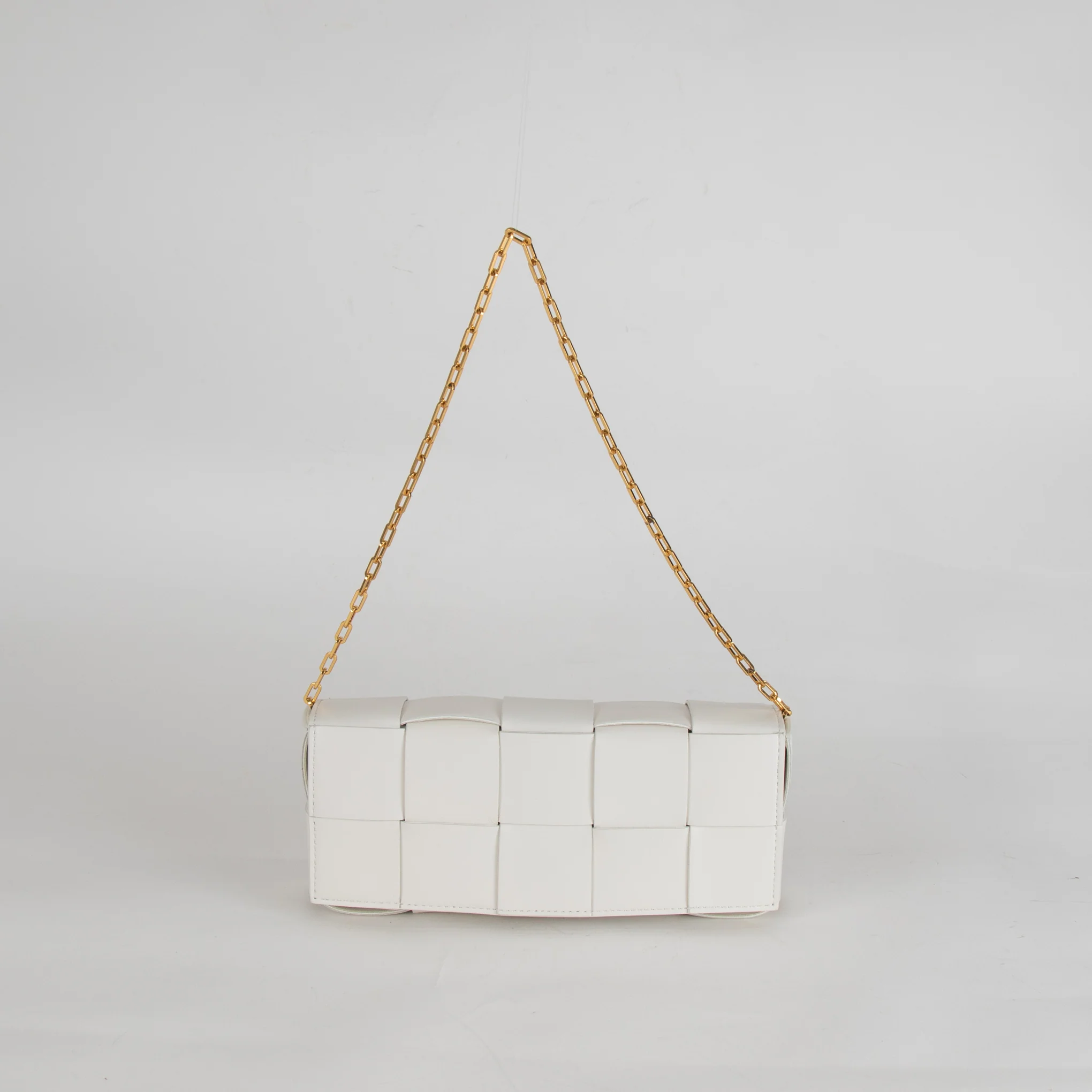 Bottega Veneta White Woven Intrecciato Casette Pochette with Chain Strap