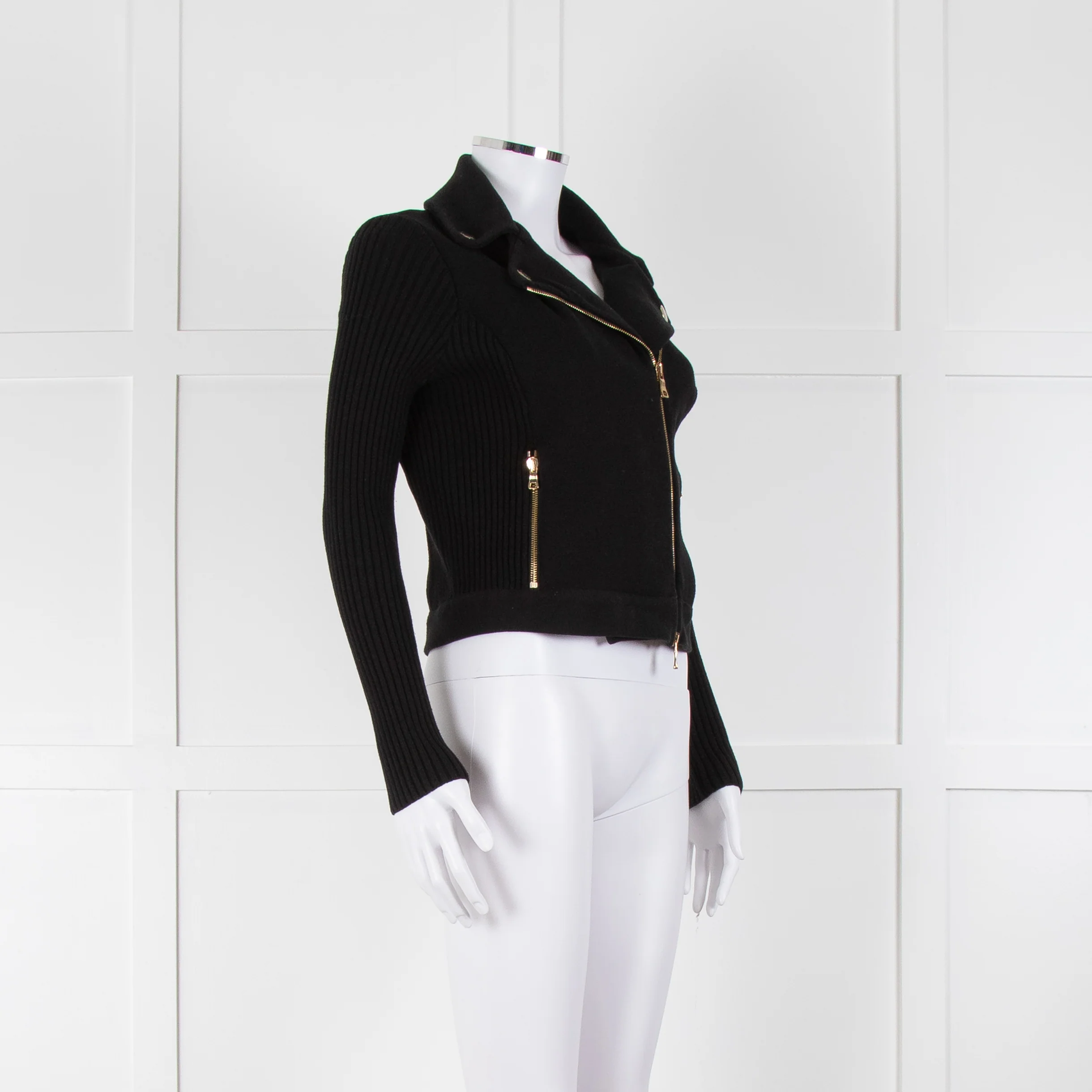 Boutique Moschino Black Gold Zip Front Knitted Jacket - Image 2
