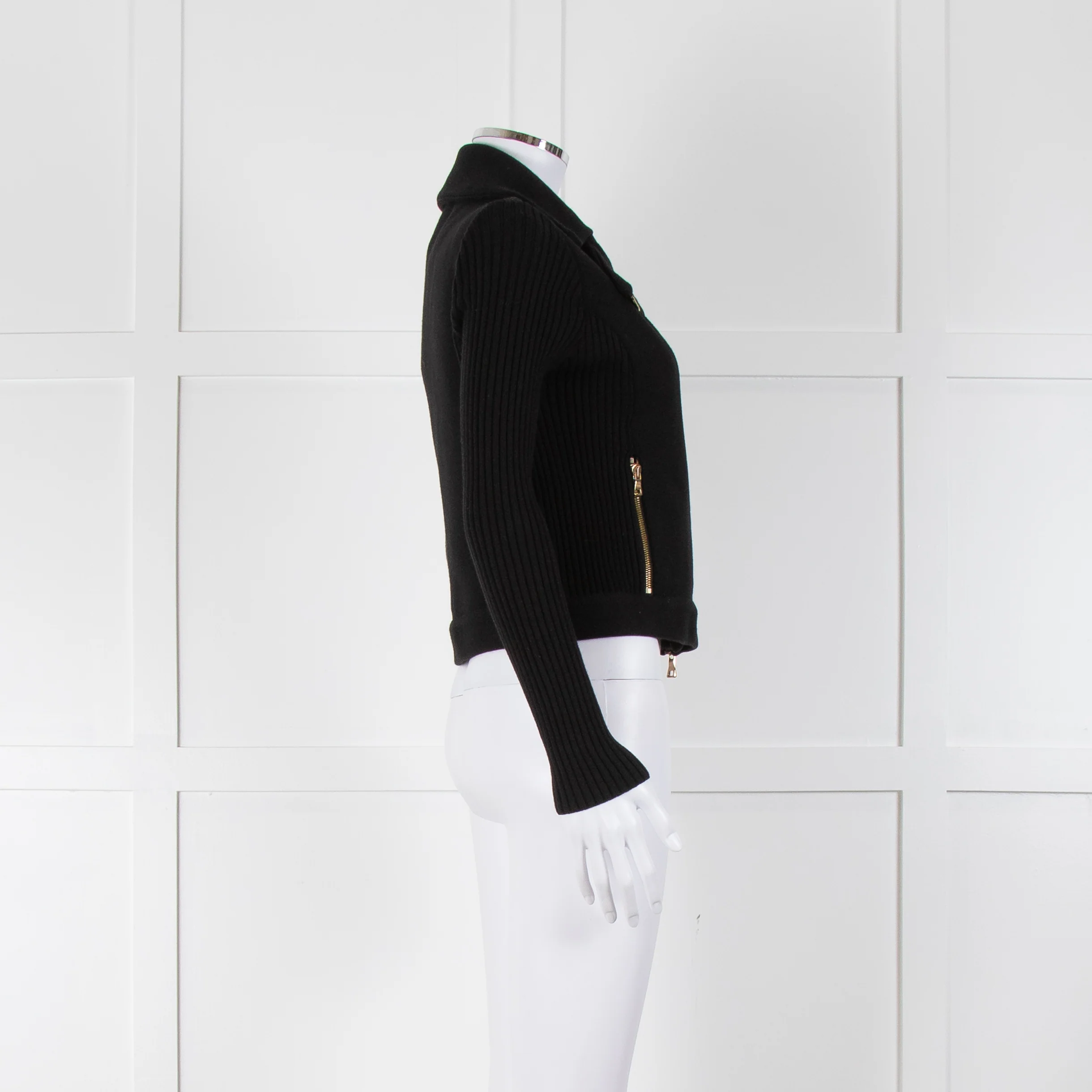 Boutique Moschino Black Gold Zip Front Knitted Jacket - Image 3
