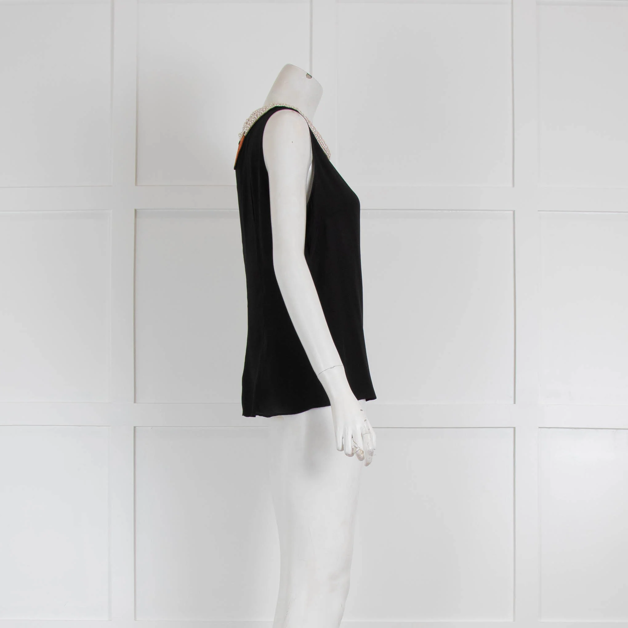 Boutique Moschino Black Sleeveless Top with Pearl Neckline - Image 2