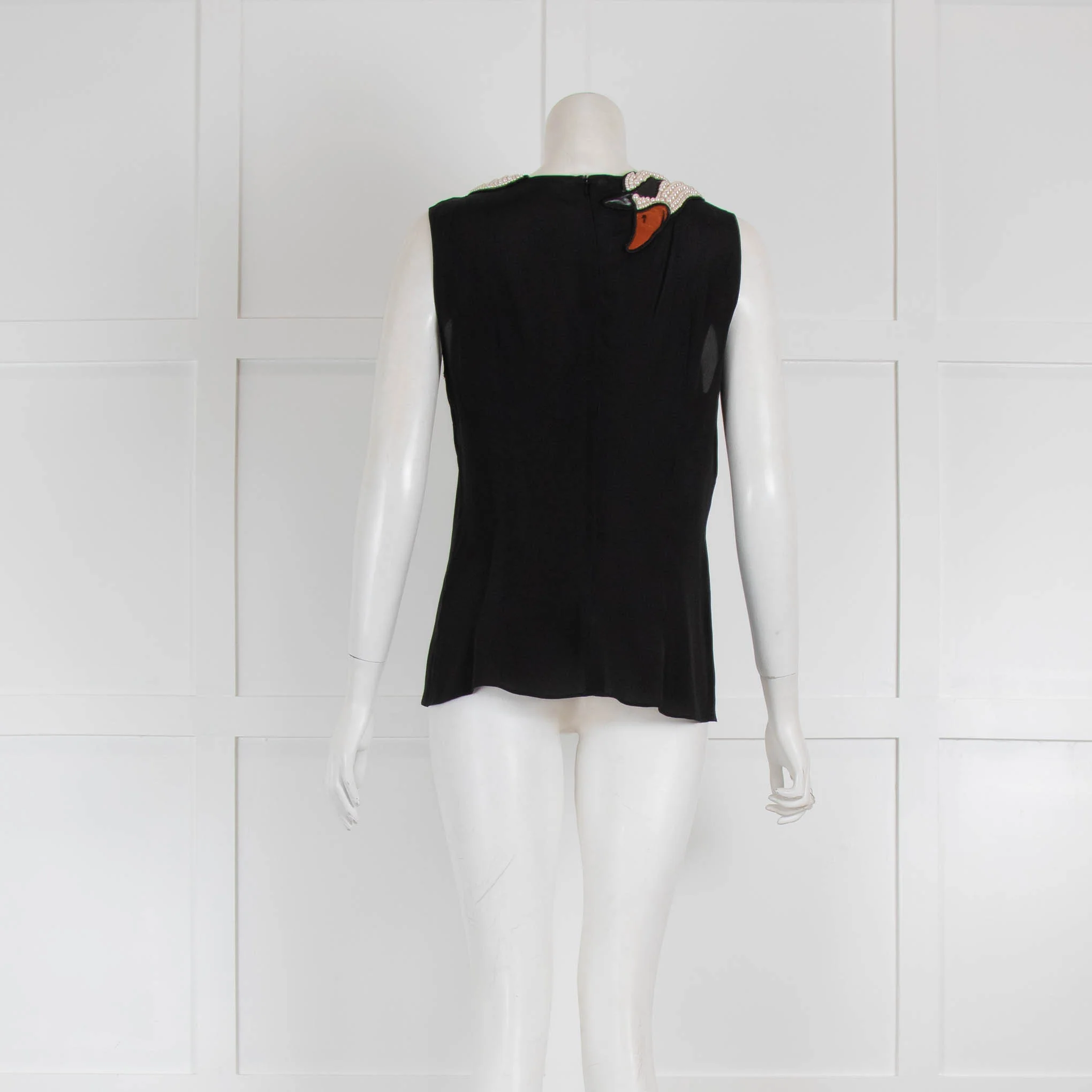 Boutique Moschino Black Sleeveless Top with Pearl Neckline - Image 3