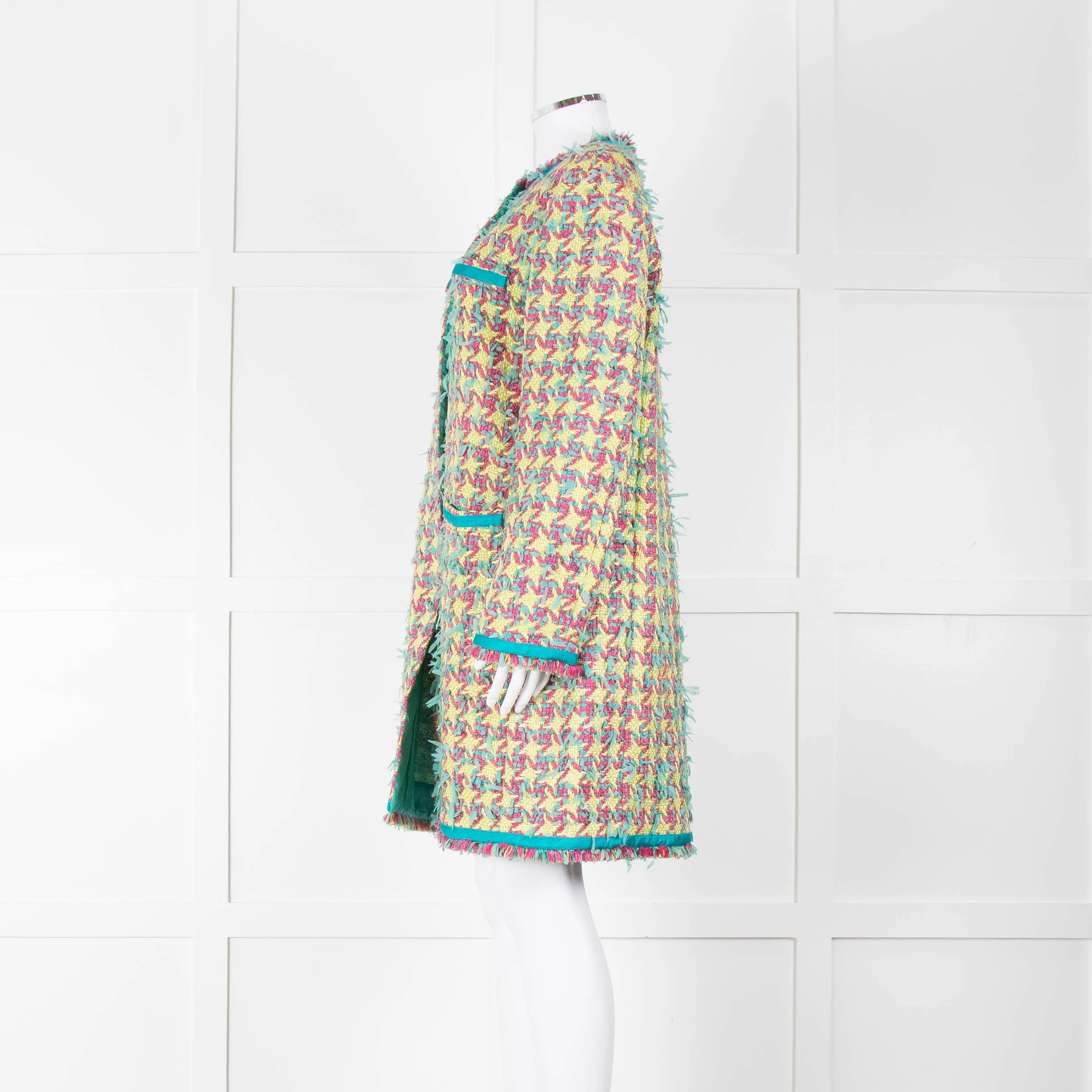 Boutique Moschino Green Pink Textured Weave Coat - Image 7