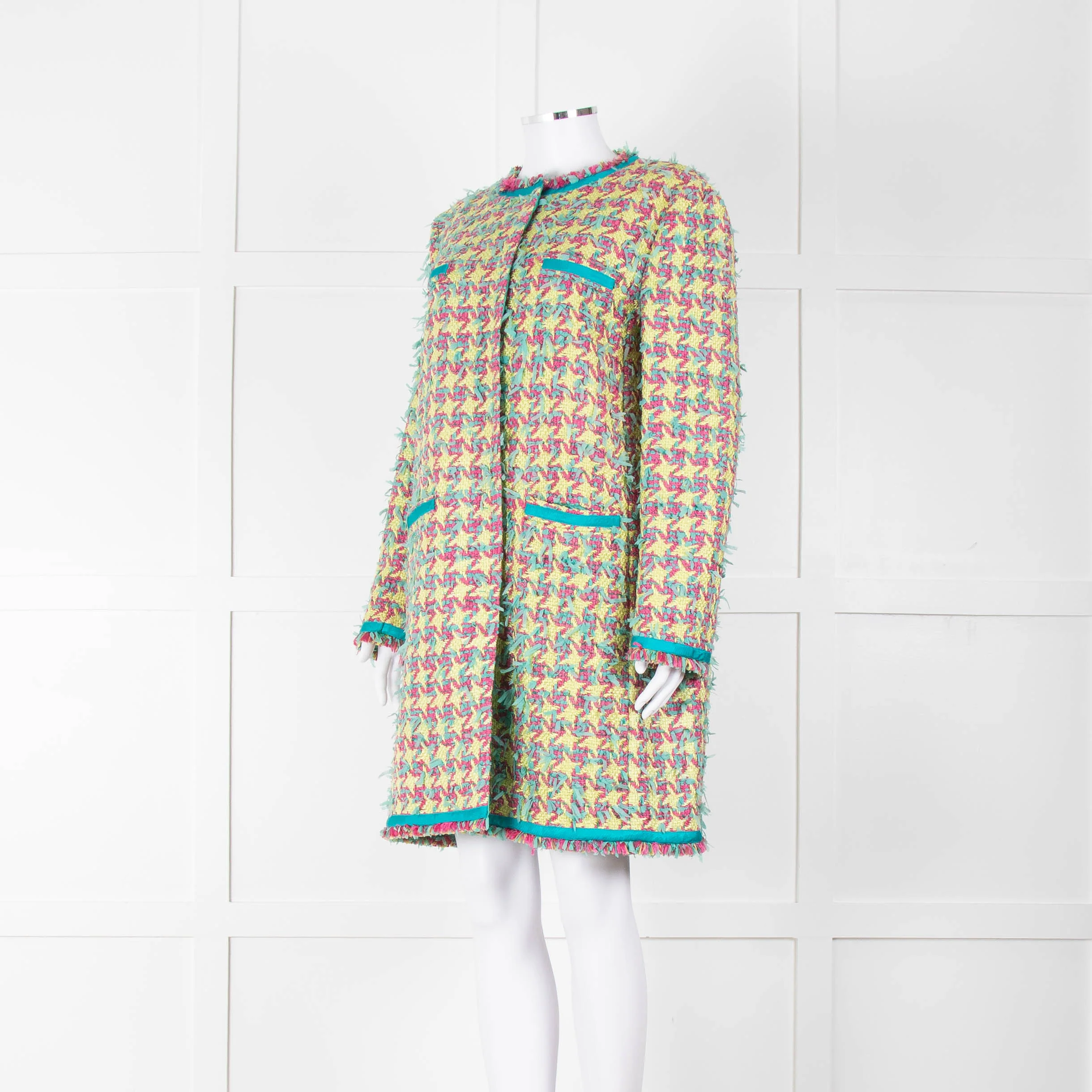 Boutique Moschino Green Pink Textured Weave Coat - Image 8