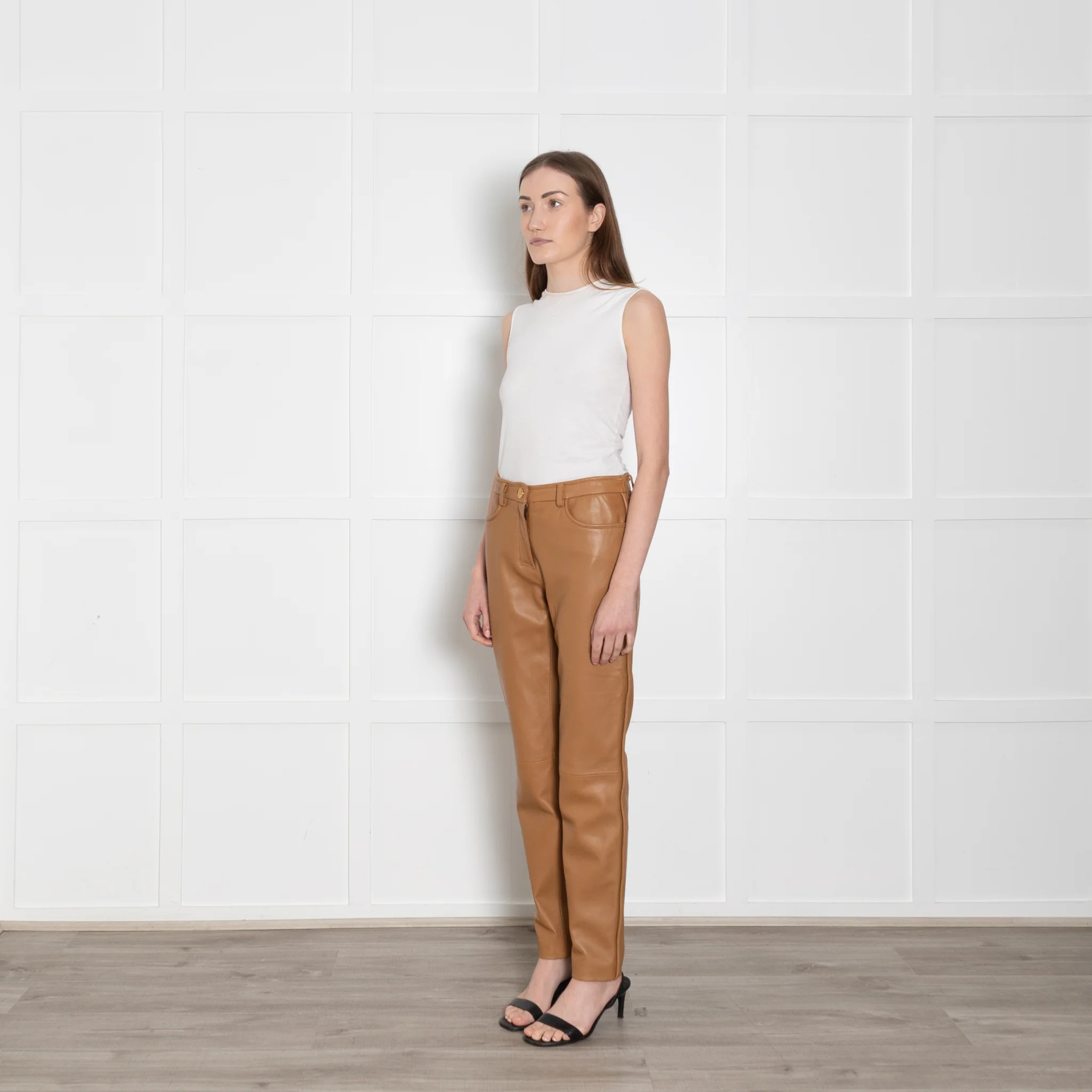 Boutique Moschino Mustard Leather Trousers - Image 3