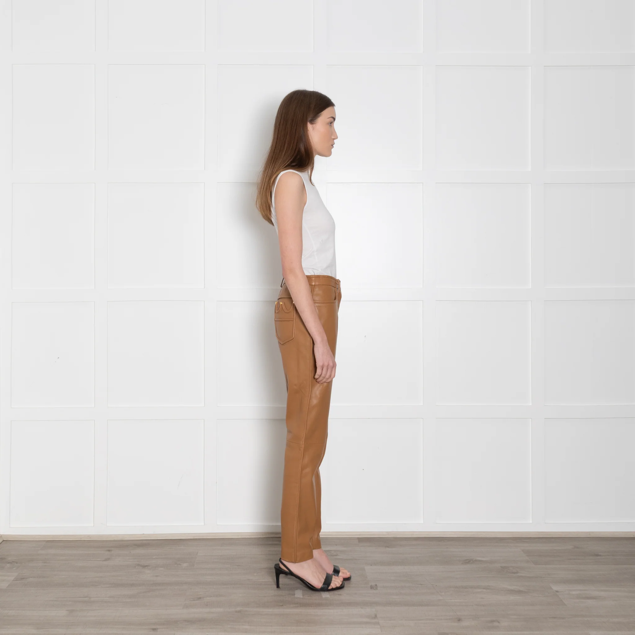 Boutique Moschino Mustard Leather Trousers - Image 6