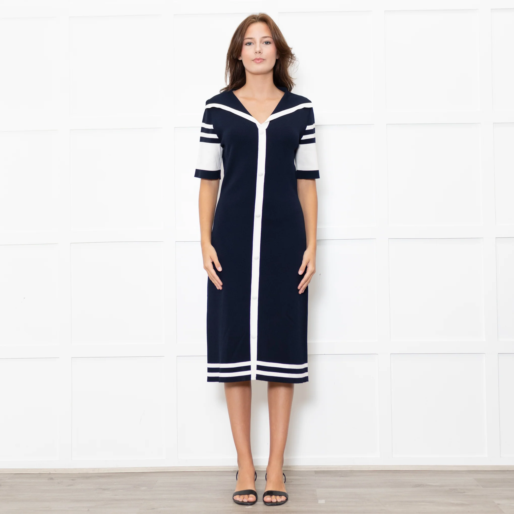 Boutique Moschino Navy Stretch Knit Sailor Style Dress