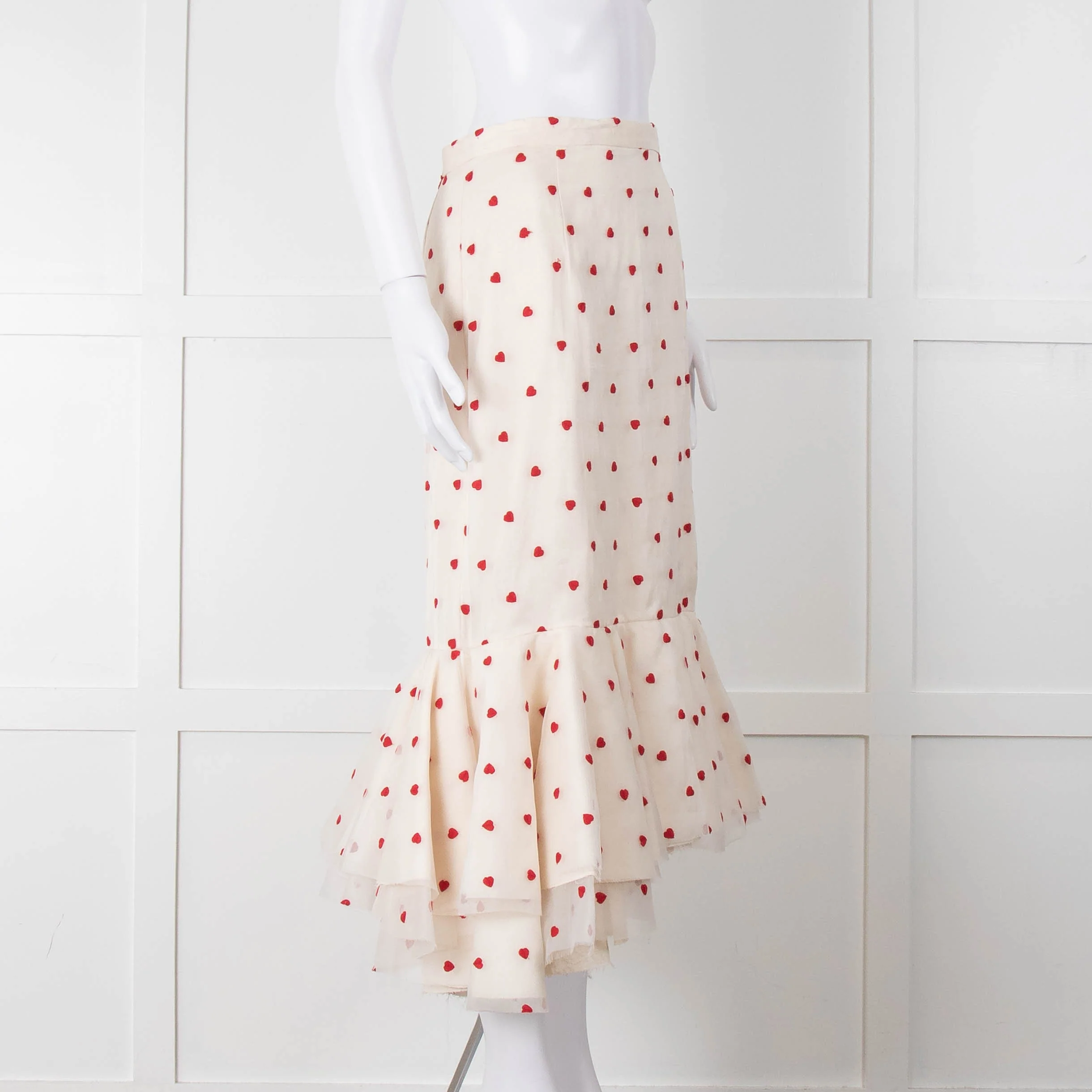 Brock Collection Cream Red Heart Peplum Skirt - Image 2