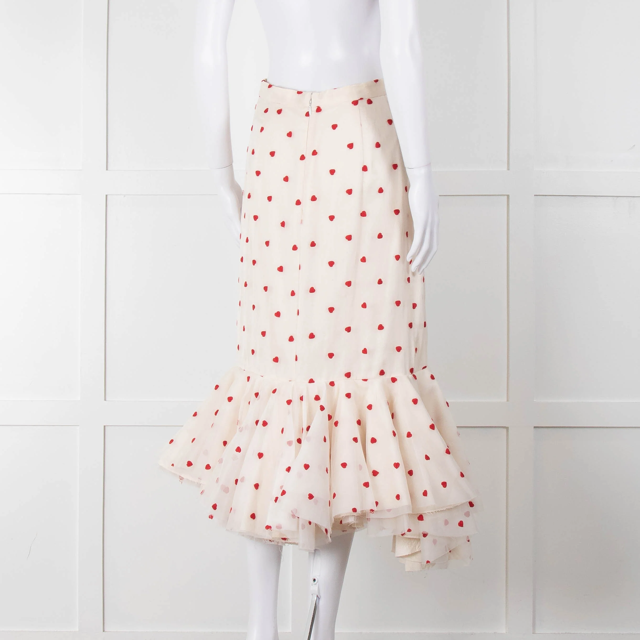 Brock Collection Cream Red Heart Peplum Skirt - Image 4