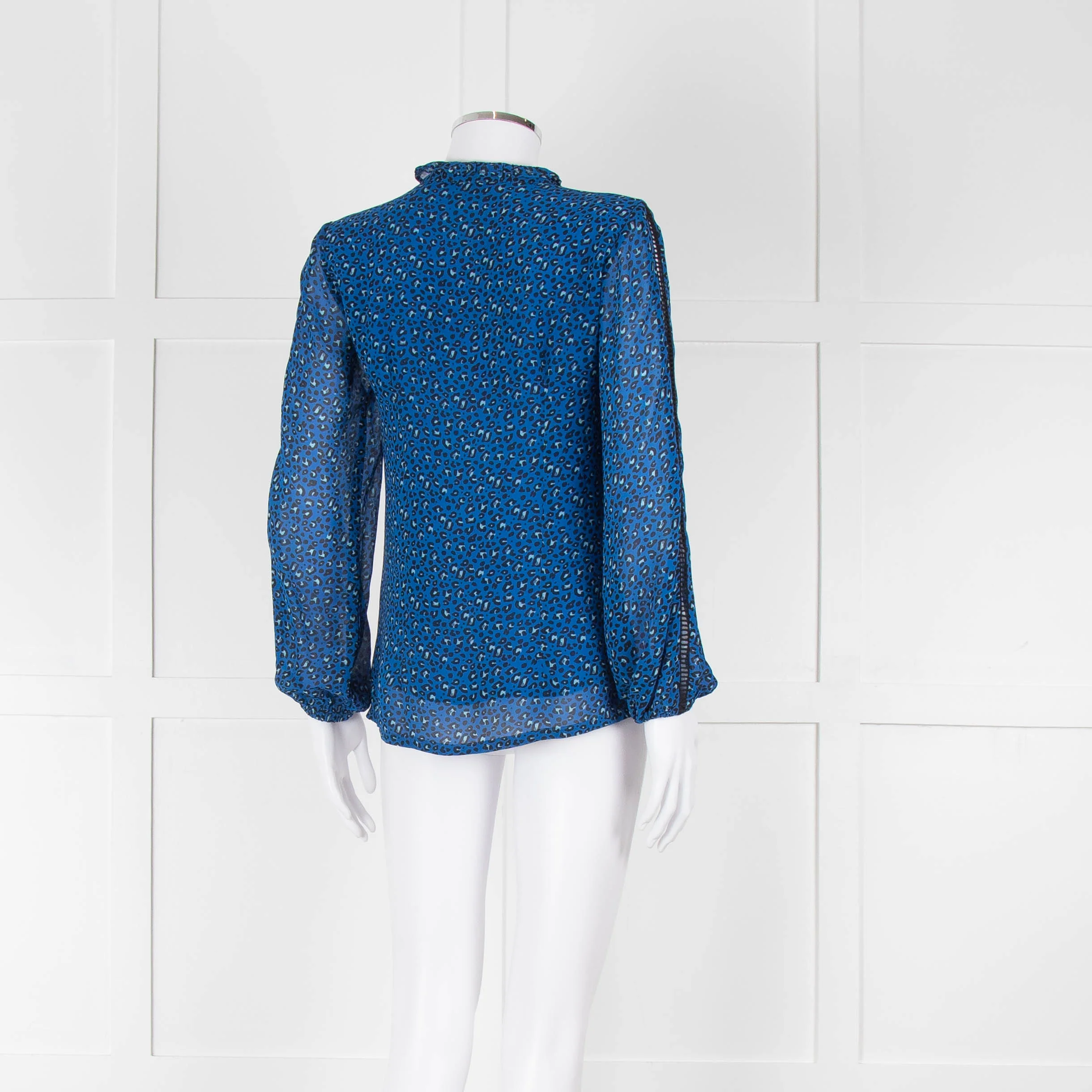 Brora Blue Animal Print Long Sleeve Black Lace Detail Shirt - Image 4