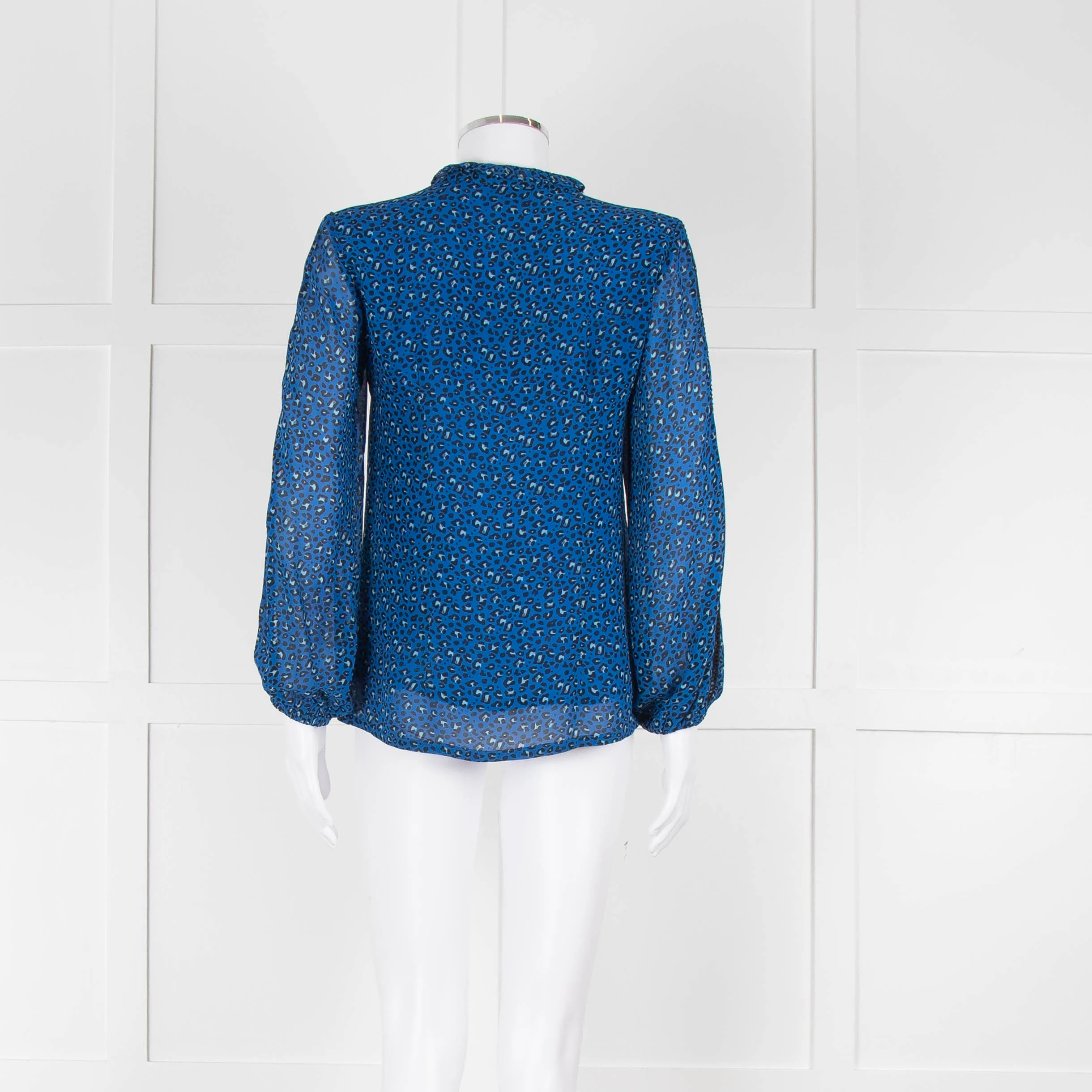 Brora Blue Animal Print Long Sleeve Black Lace Detail Shirt - Image 5