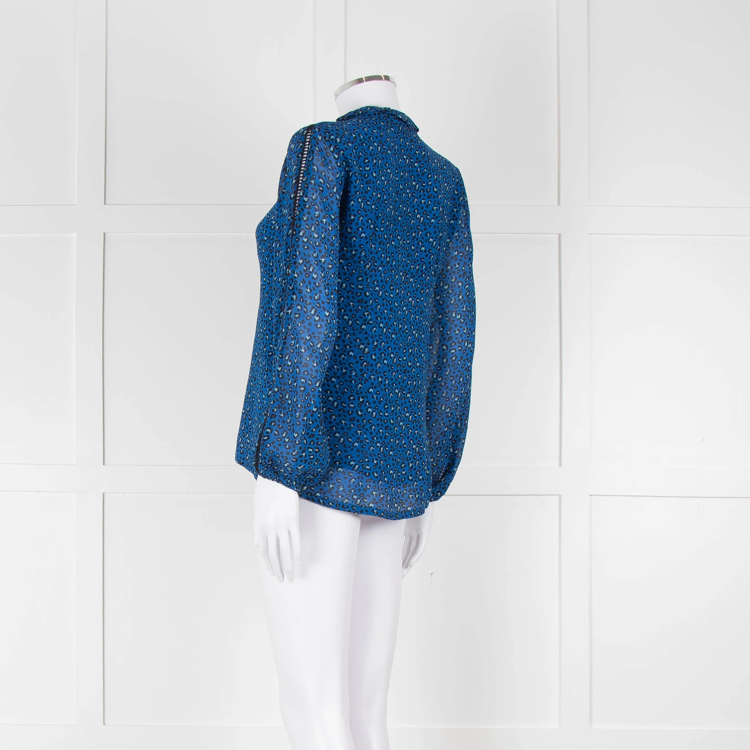 Brora Blue Animal Print Long Sleeve Black Lace Detail Shirt - Image 6