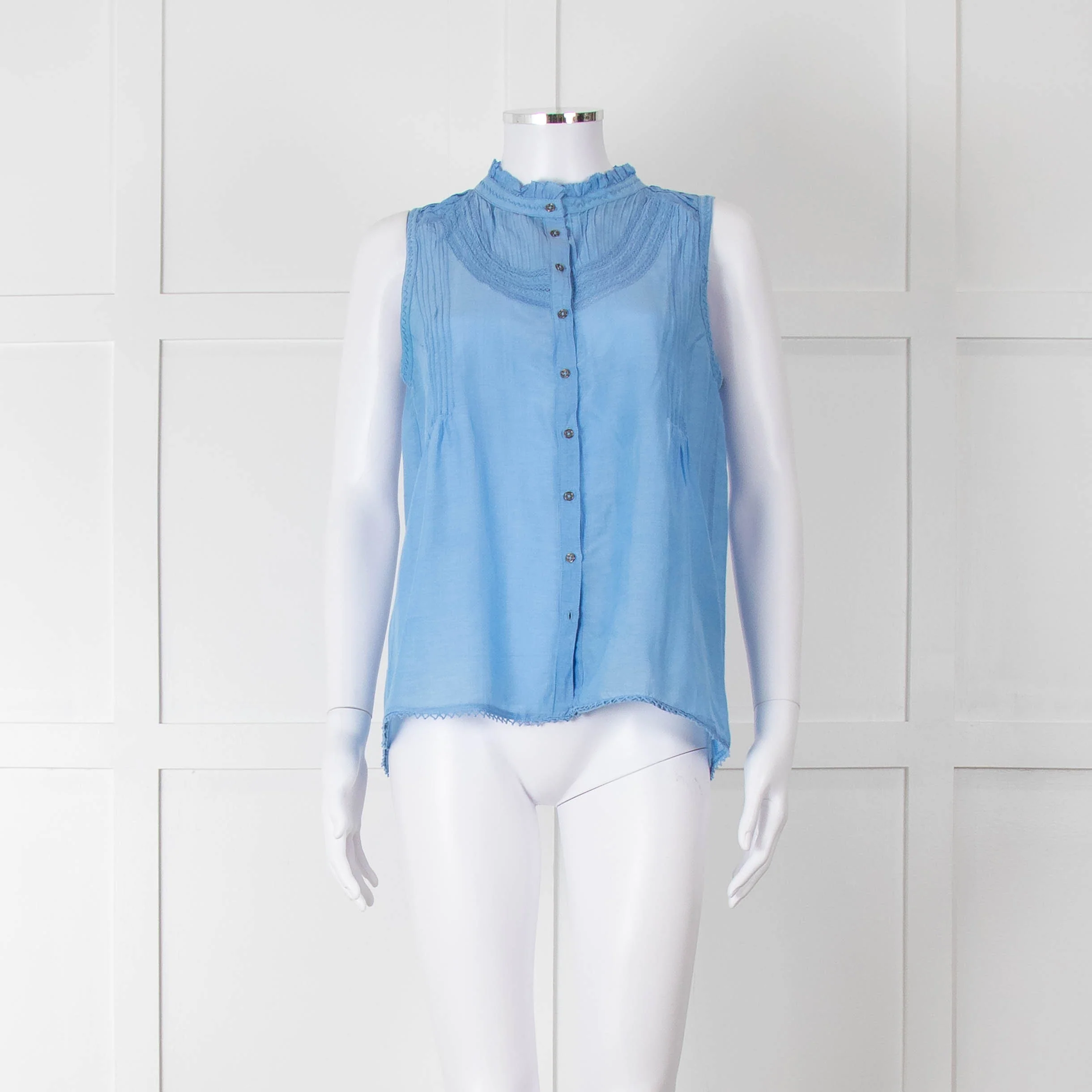 Brora Blue Cotton & Silk Sleeveless Blouse